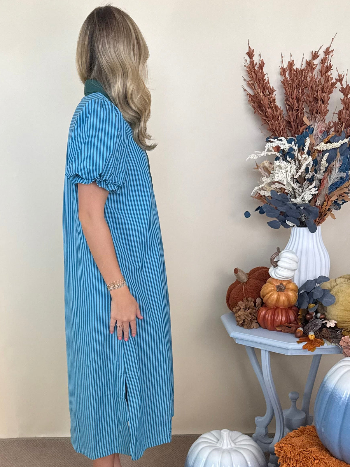 Autumn Strolls H Green Striped Midi Dress-Shop-Womens-Boutique-Clothing