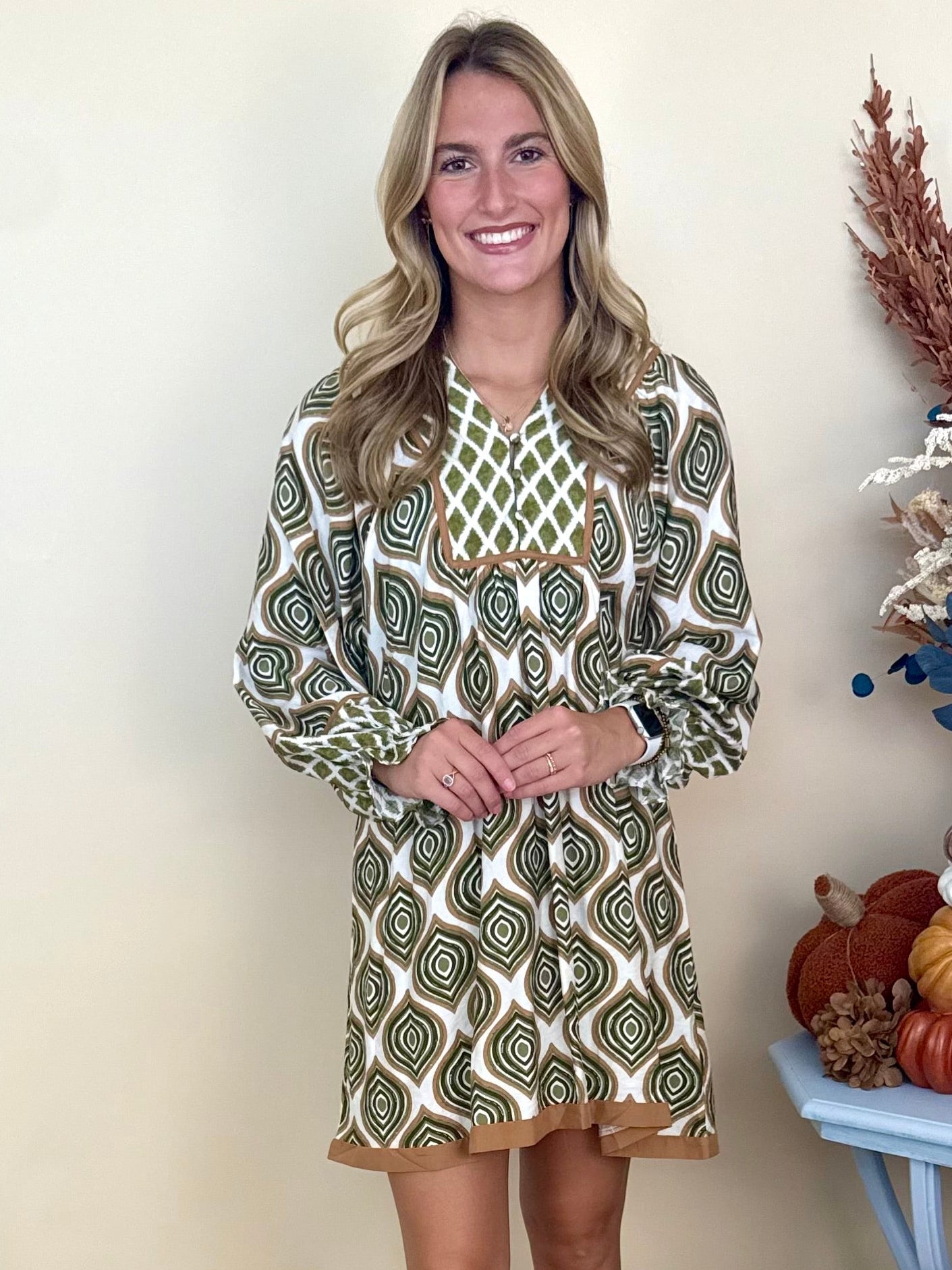Good Moods Sage Mix Geometric Tunic Dress-Shop-Womens-Boutique-Clothing