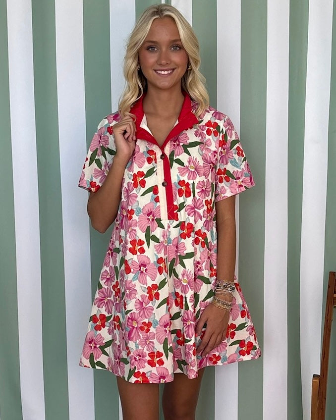 Sunbeam Stroll Red Floral Ruffle Dress-Shop-Womens-Boutique-Clothing