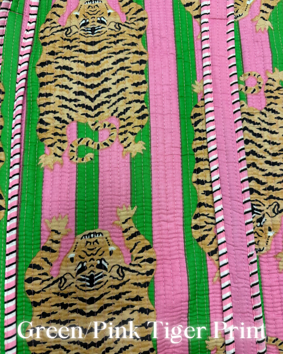 Printed Quilted Tote Bag-Green/Pink Tiger Print-Regular-Shop-Womens-Boutique-Clothing