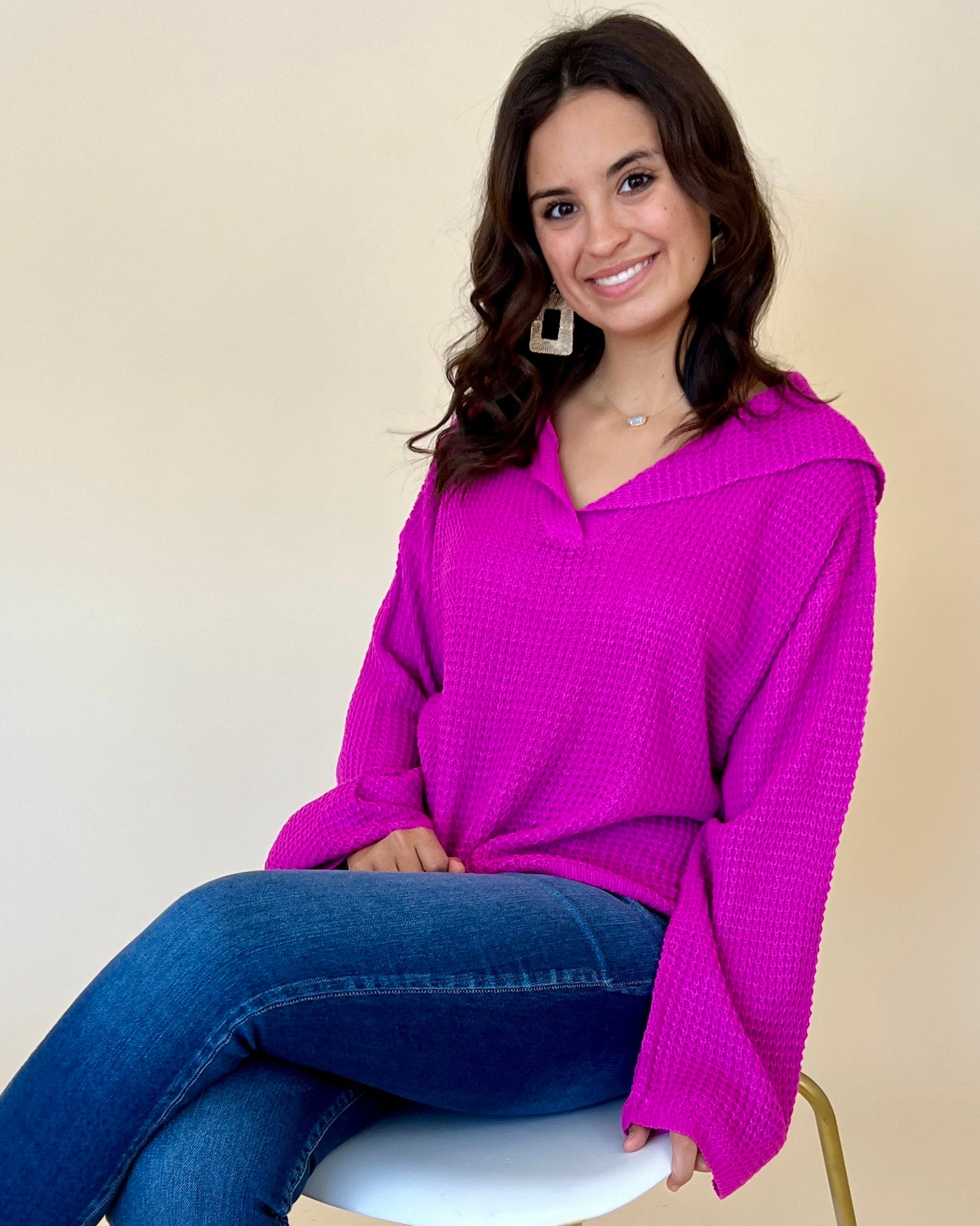 Based On Love Hot Pink Waffle Knit Sweater-Shop-Womens-Boutique-Clothing