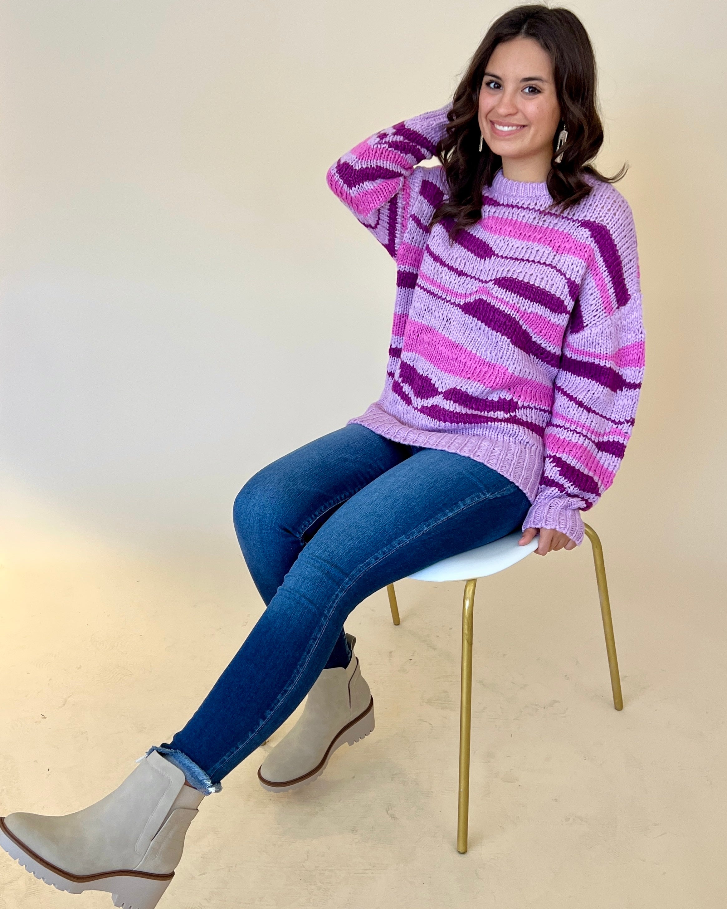 Eyes On You Orchid Chunky Stripe Sweater-Shop-Womens-Boutique-Clothing