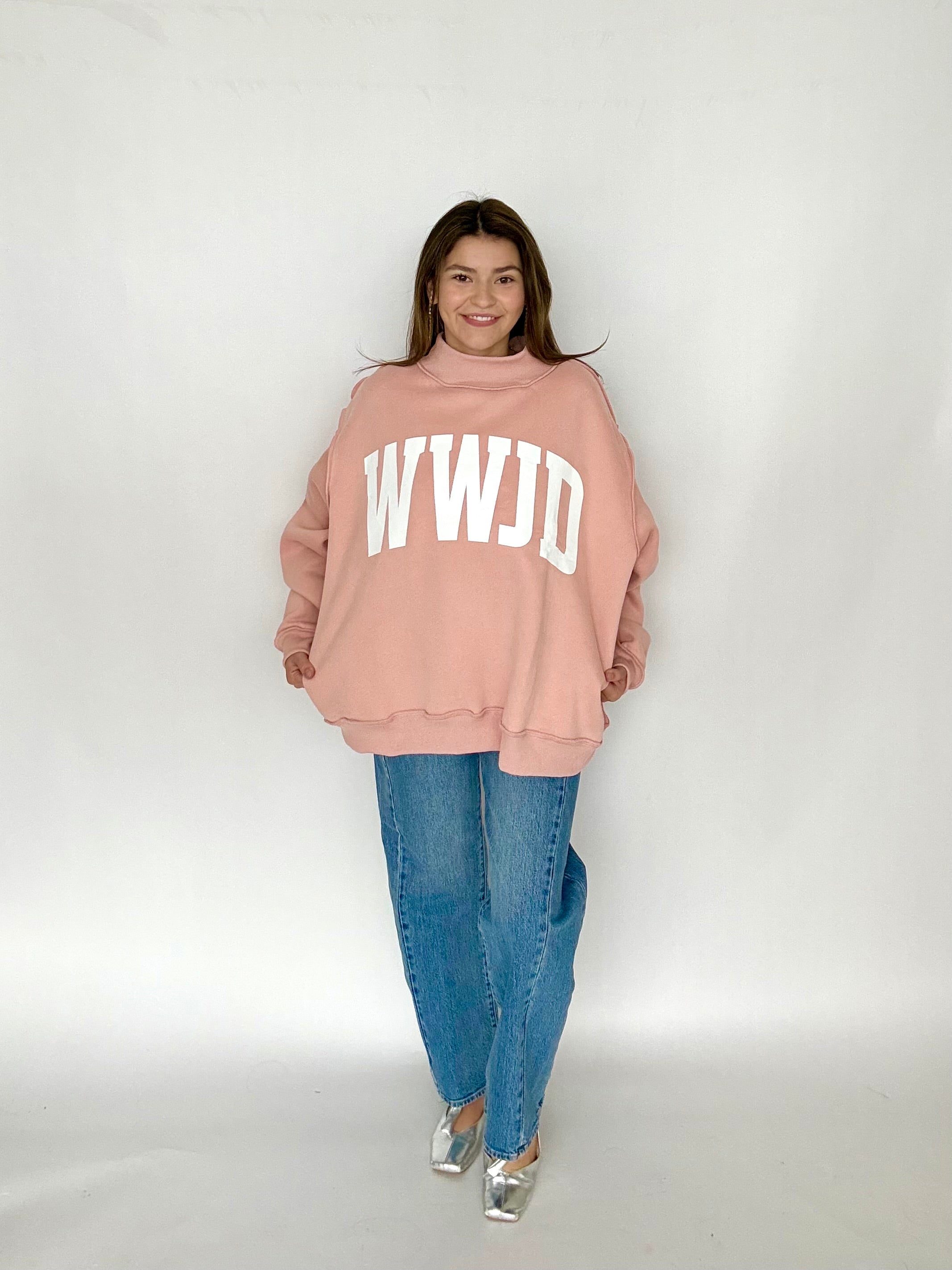UC "WWJD" Reversible Mock Neck Sweatshirt-Shop-Womens-Boutique-Clothing