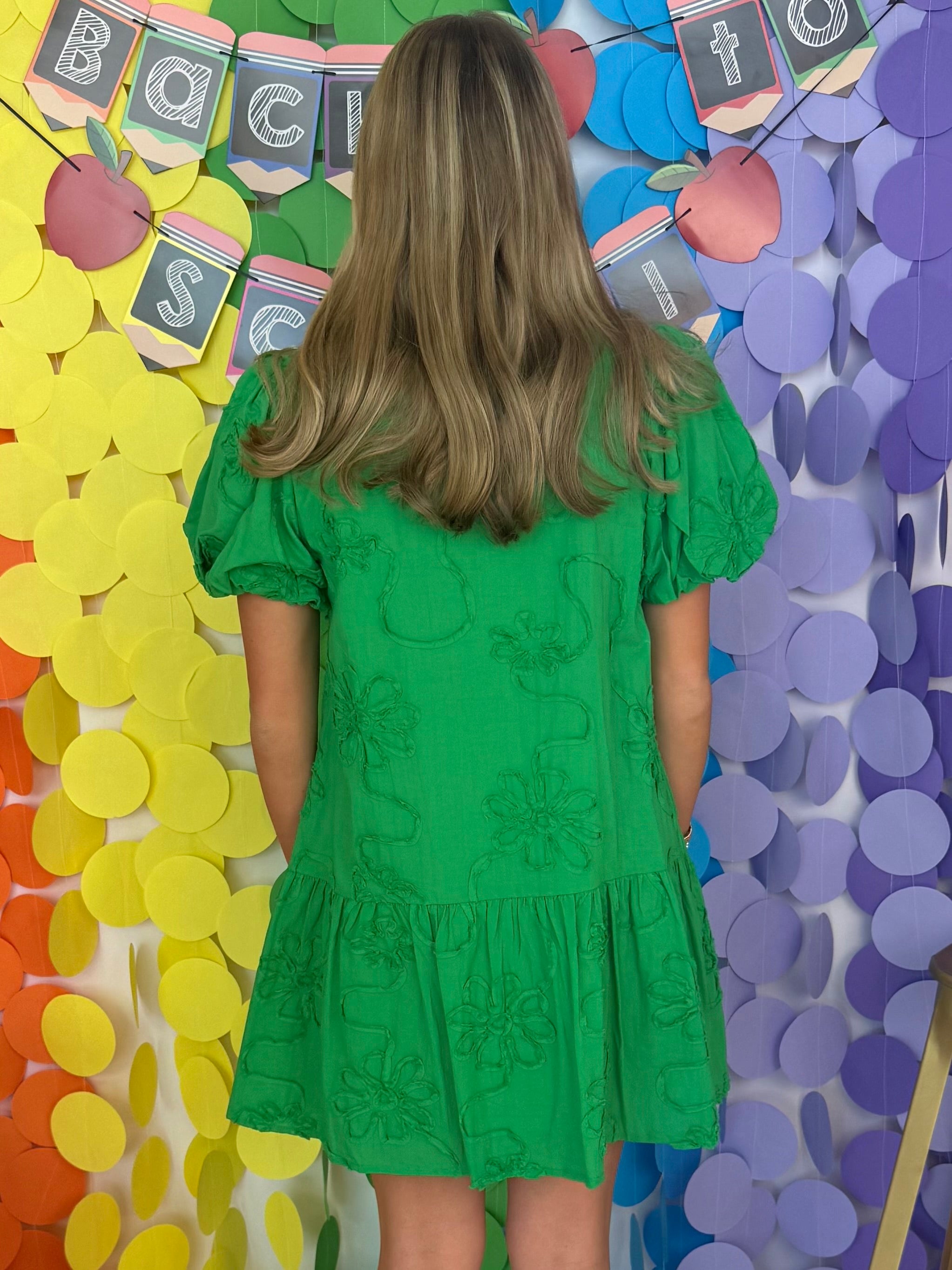 Dockside Kelly Green Embroidery Detail Button Front Dress-Shop-Womens-Boutique-Clothing