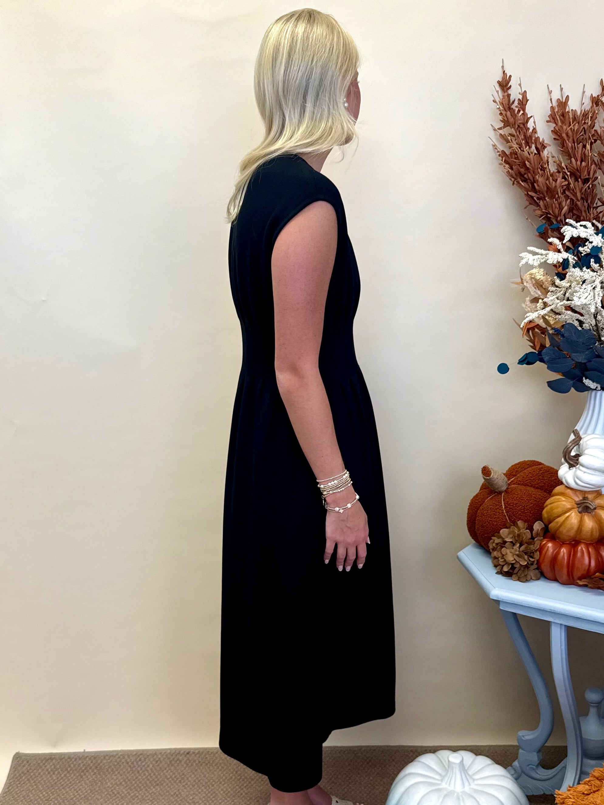 Cherished Moments Black Pintuck Midi Dress-Shop-Womens-Boutique-Clothing