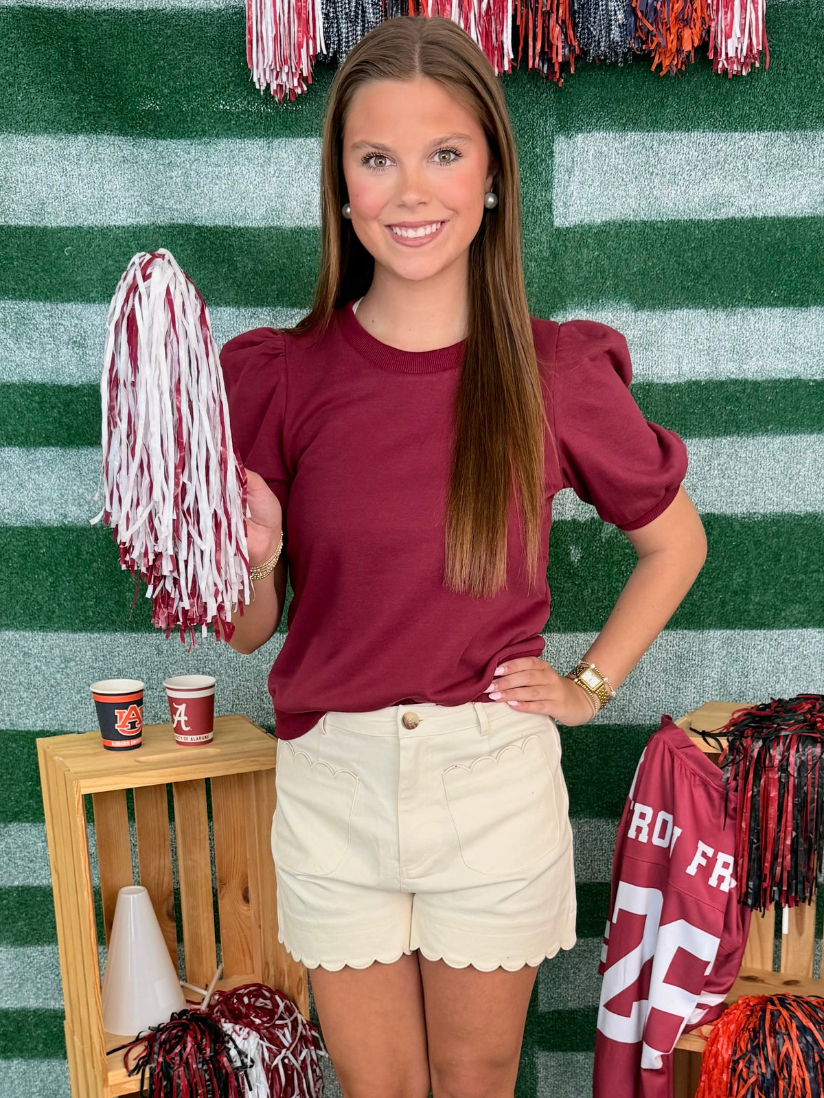 Under the Lights Crimson Short Puff Sleeve Knit Top-Shop-Womens-Boutique-Clothing