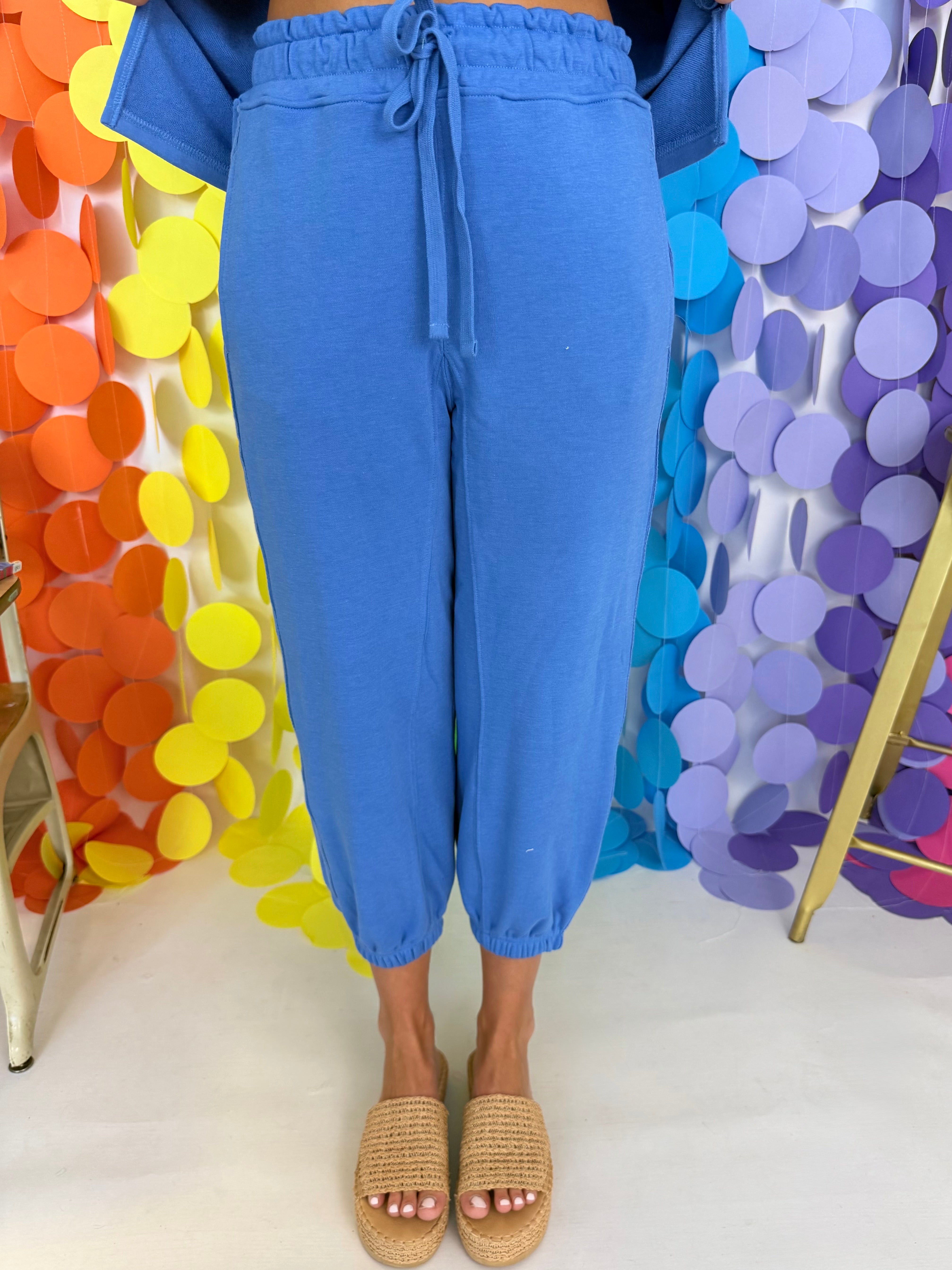 Well, Obviously Aqua Splash Terry Cropped Joggers-Shop-Womens-Boutique-Clothing