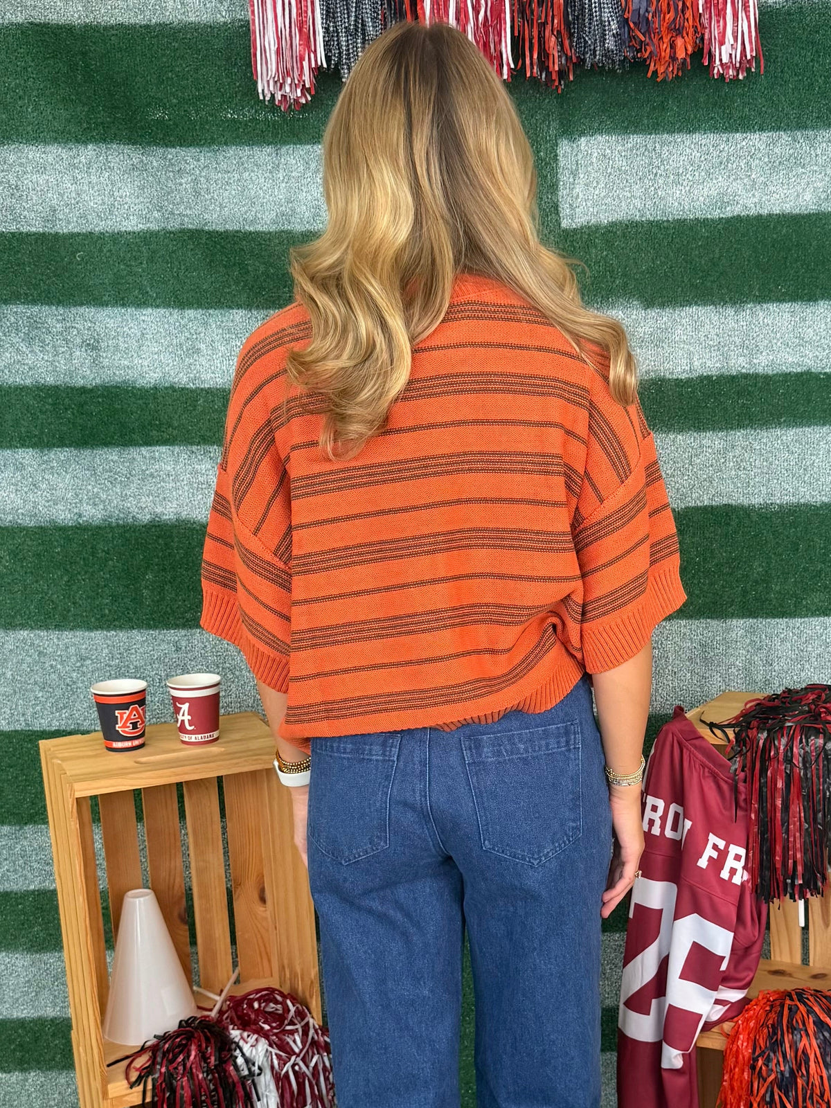 Next One Pumpkin Striped Drop Sleeve Sweater Top-Shop-Womens-Boutique-Clothing