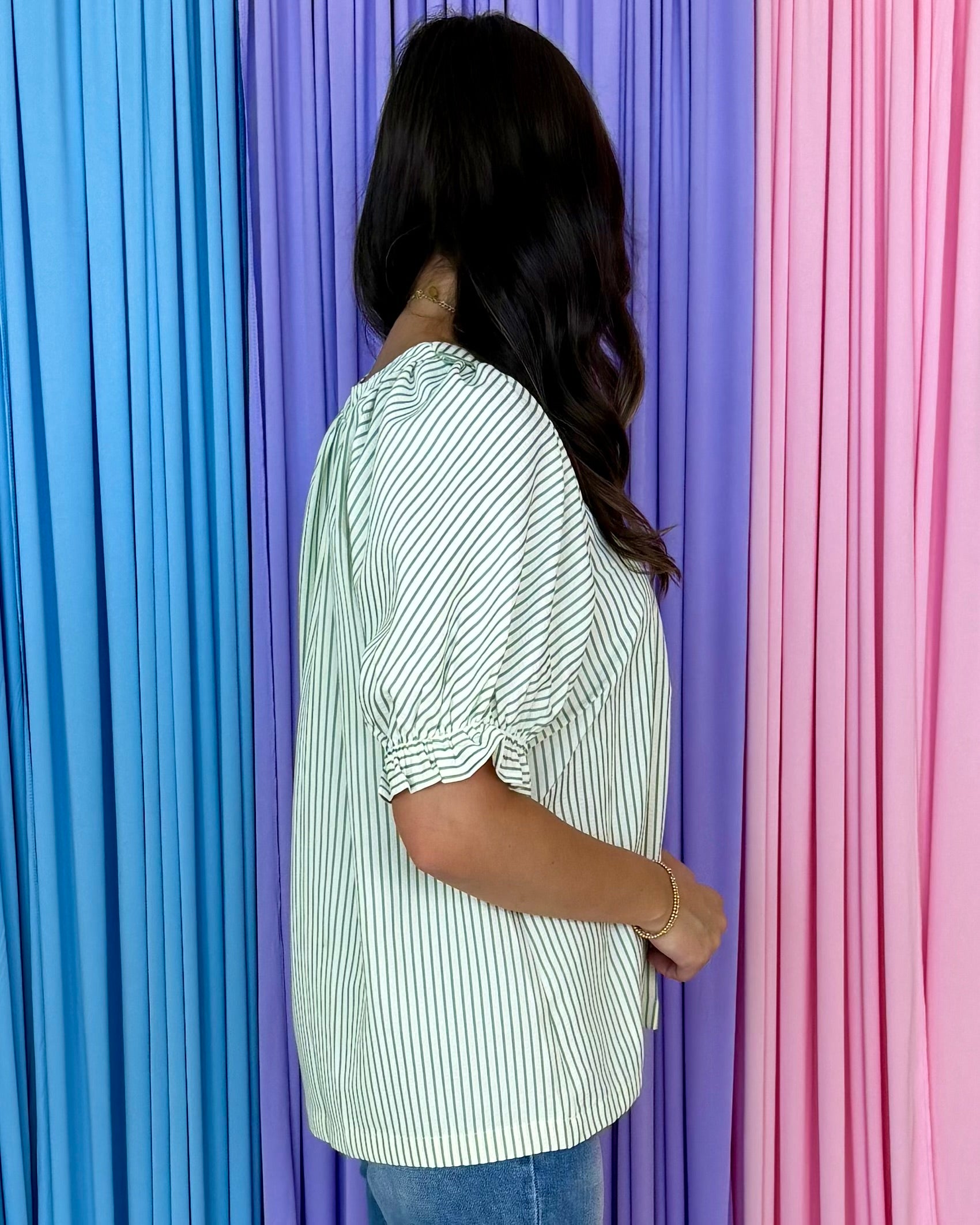 Lush Lace Sage Stripe Lace Top-Shop-Womens-Boutique-Clothing