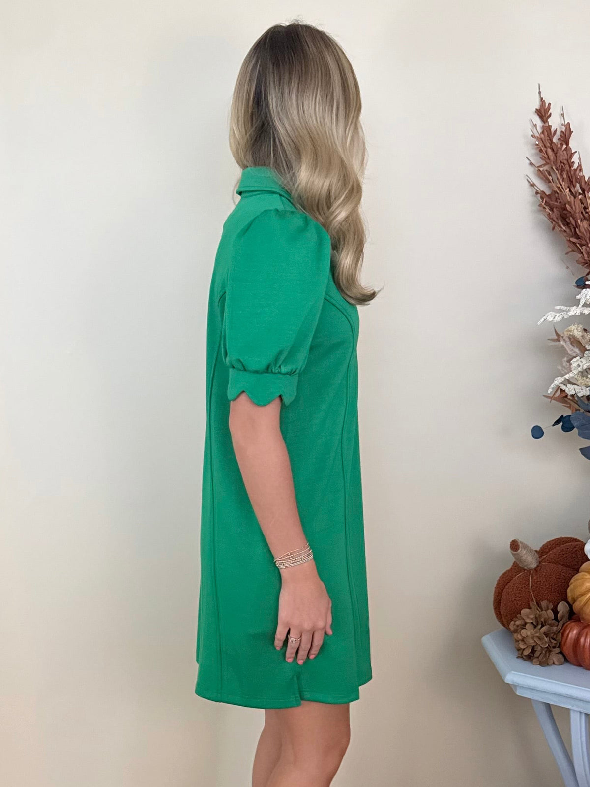 Marble Coast Green Zip Front Scallop Dress-Shop-Womens-Boutique-Clothing