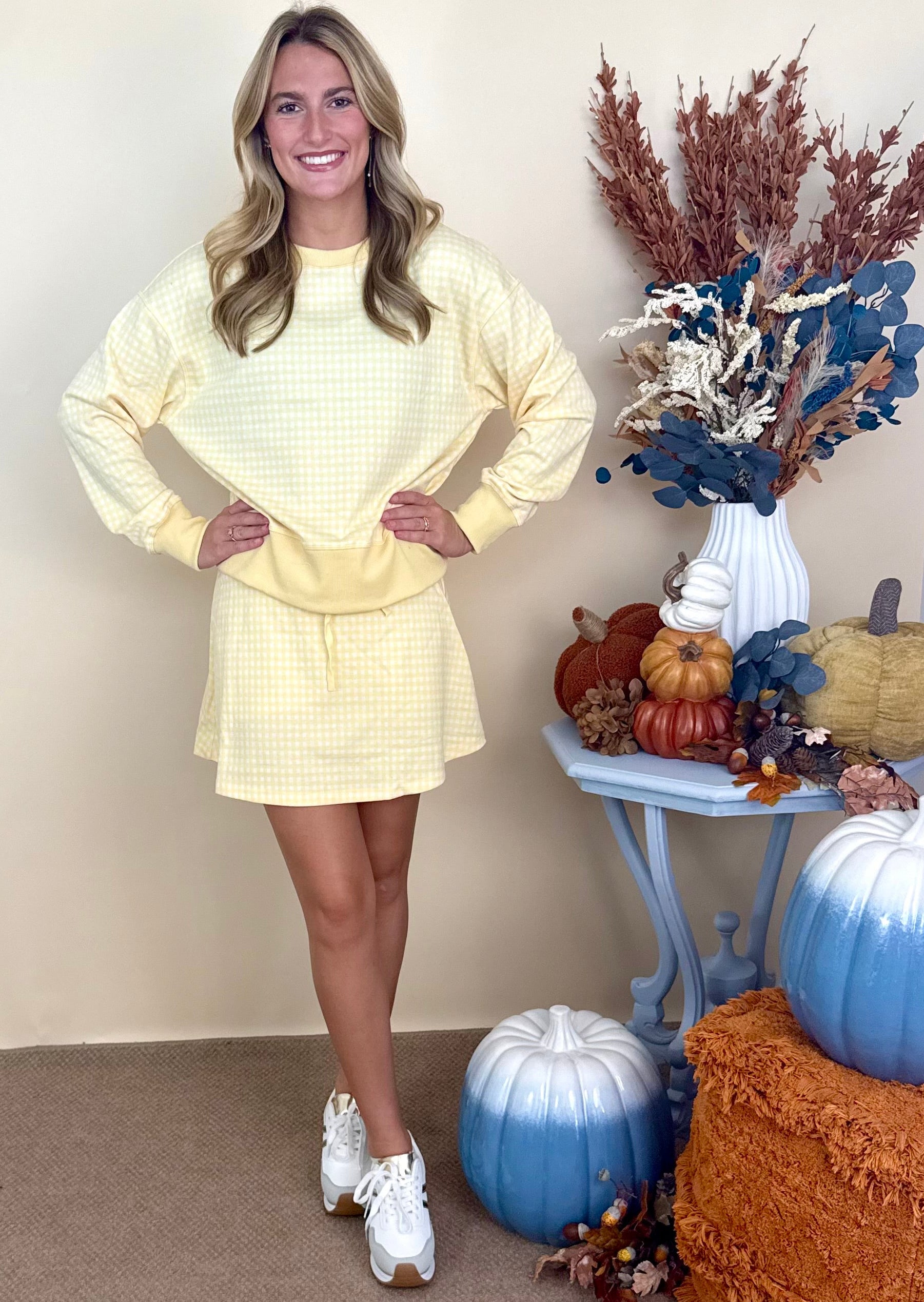 Keep Me Close Lemon Gingham A Line Skort-Shop-Womens-Boutique-Clothing