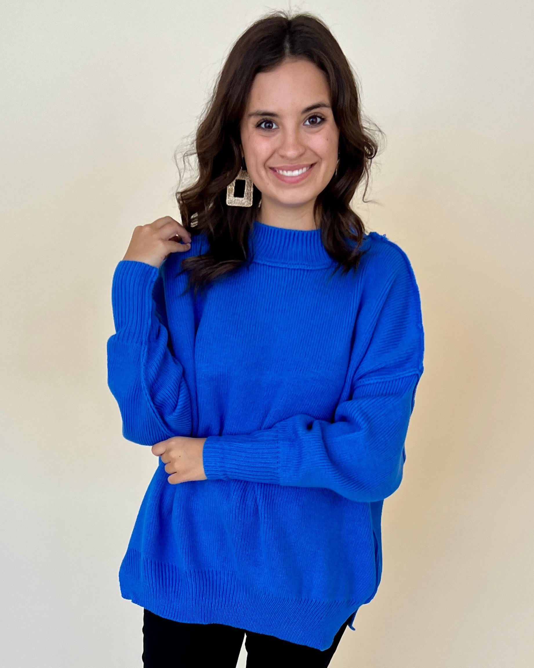 Pure Heart Diva Blue Ribbed Knit Sweater-Shop-Womens-Boutique-Clothing