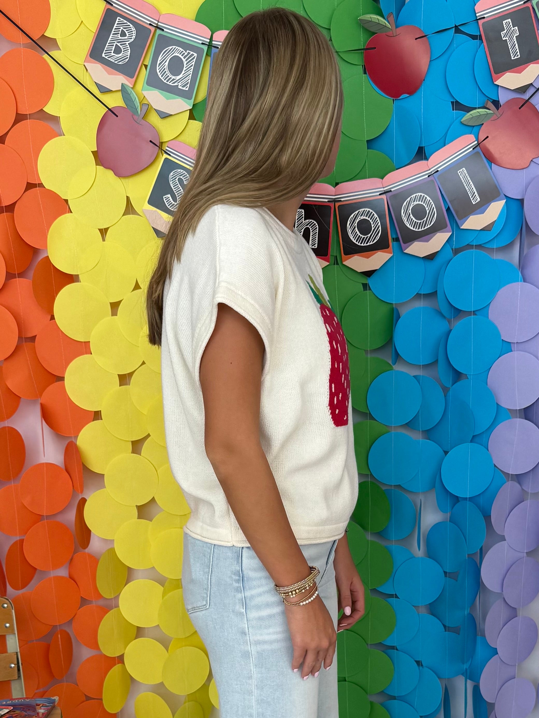 The It Girl Cream Strawberry SS Sweater-Shop-Womens-Boutique-Clothing