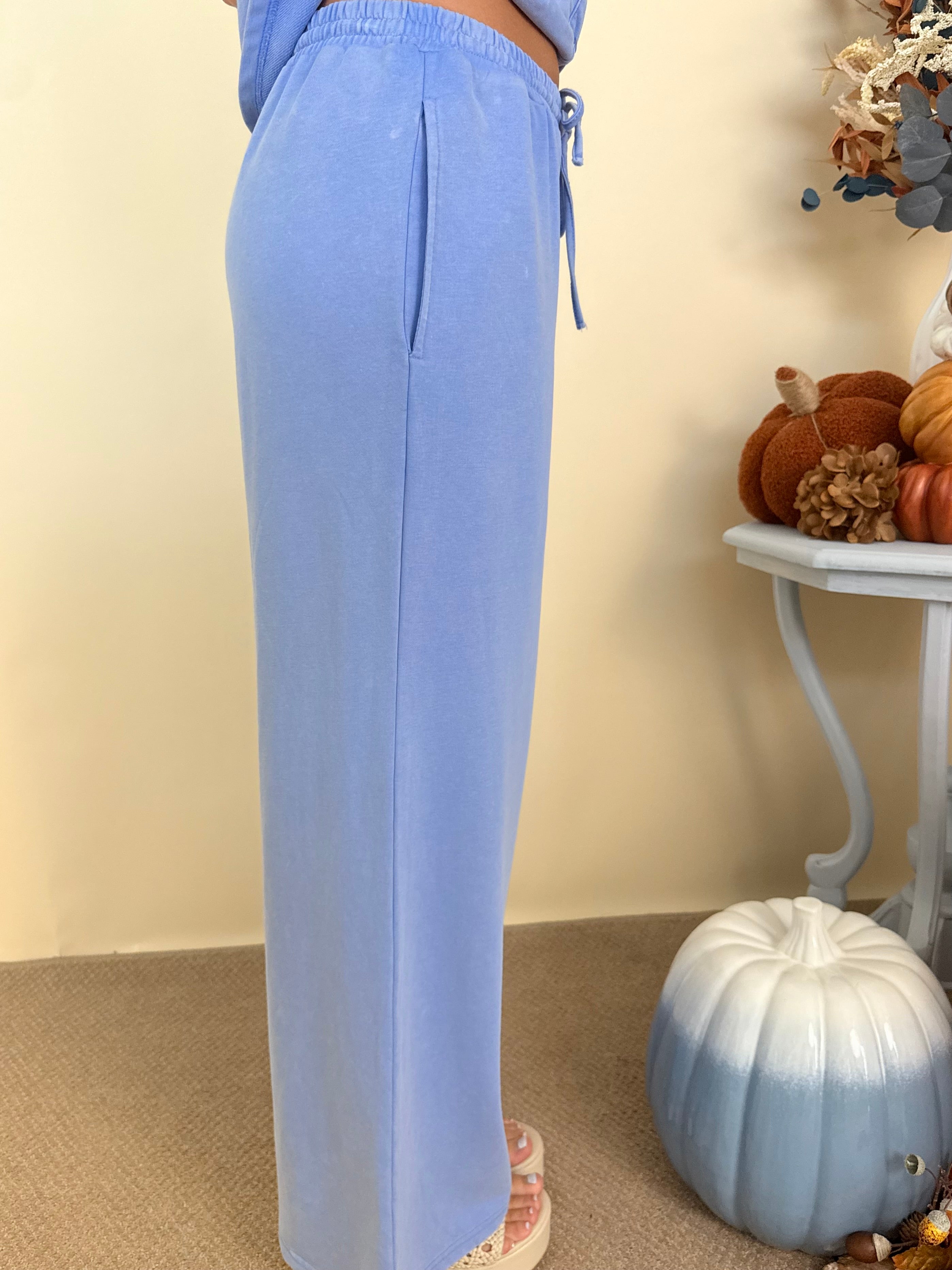 Day Well Spent Blue Drawstring Wide Leg Pants-Shop-Womens-Boutique-Clothing
