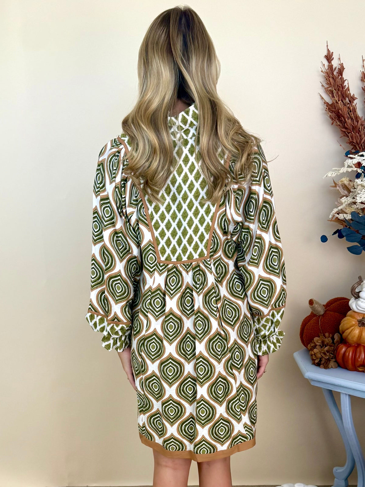 Good Moods Sage Mix Geometric Tunic Dress-Shop-Womens-Boutique-Clothing