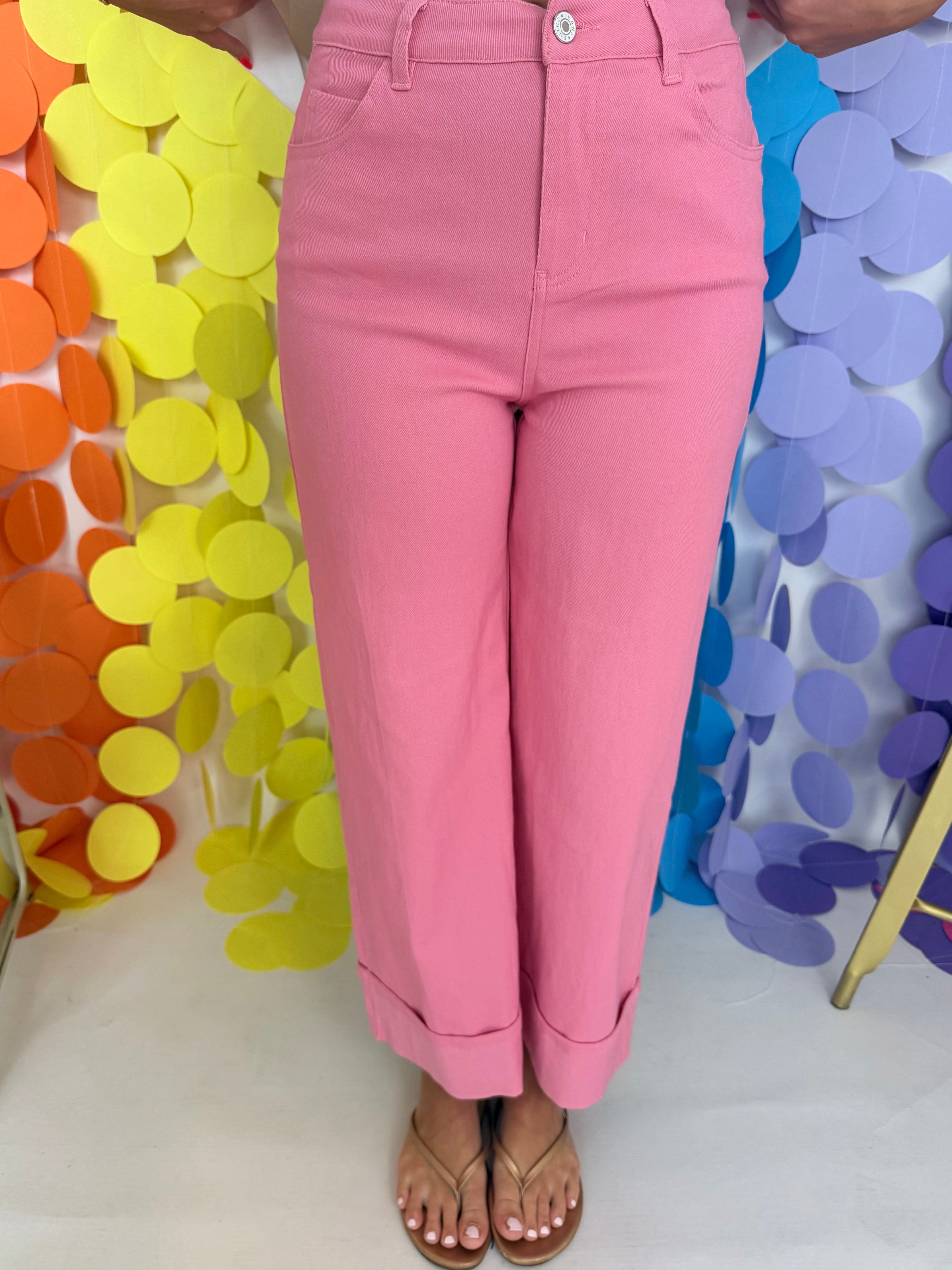 Pretty Little Pink Mid Rise Ankle Length Cuff Pants-Shop-Womens-Boutique-Clothing