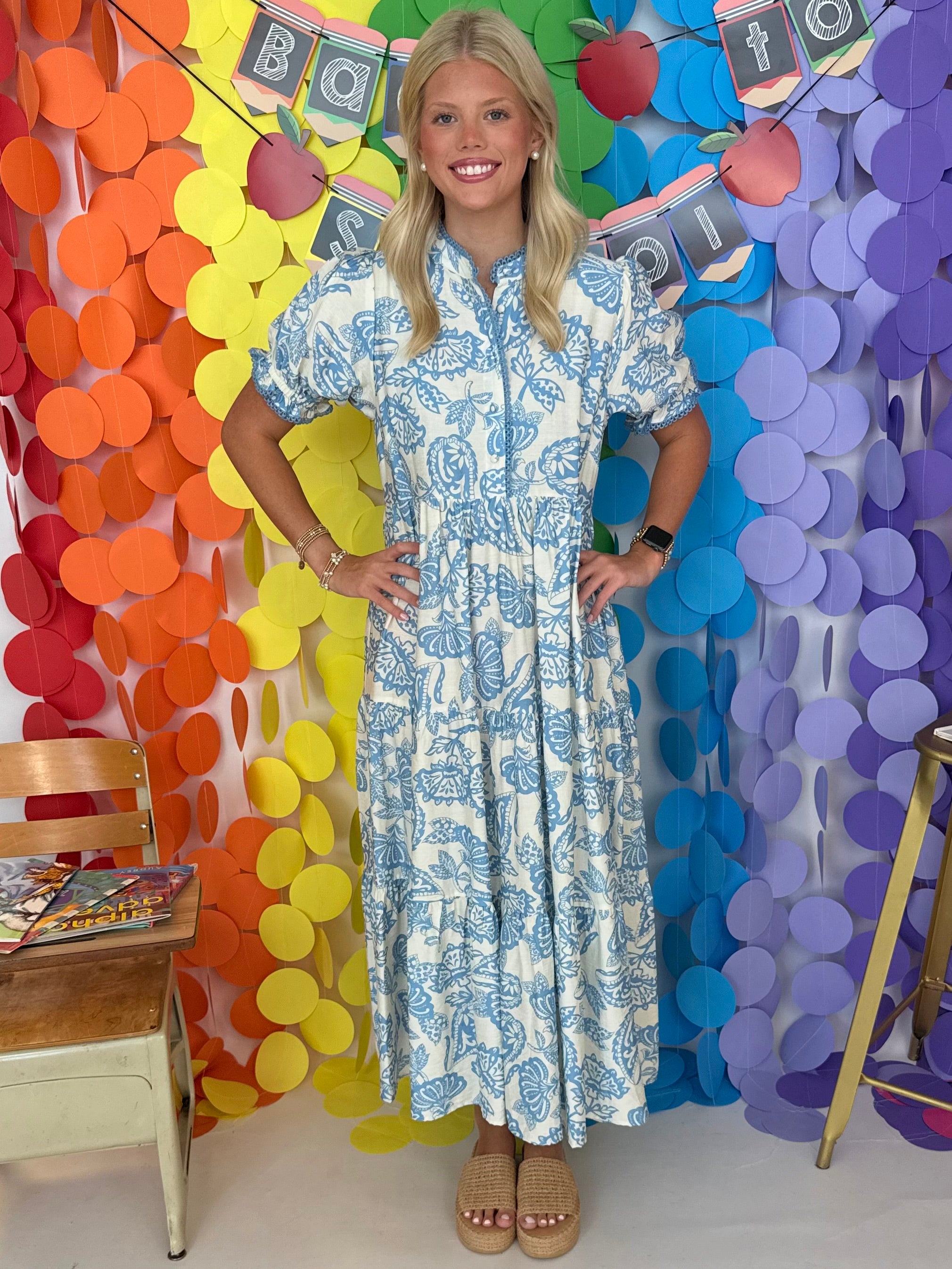 The Blow Kisses Lt Blue Paisley Print Midi Dress-Shop-Womens-Boutique-Clothing