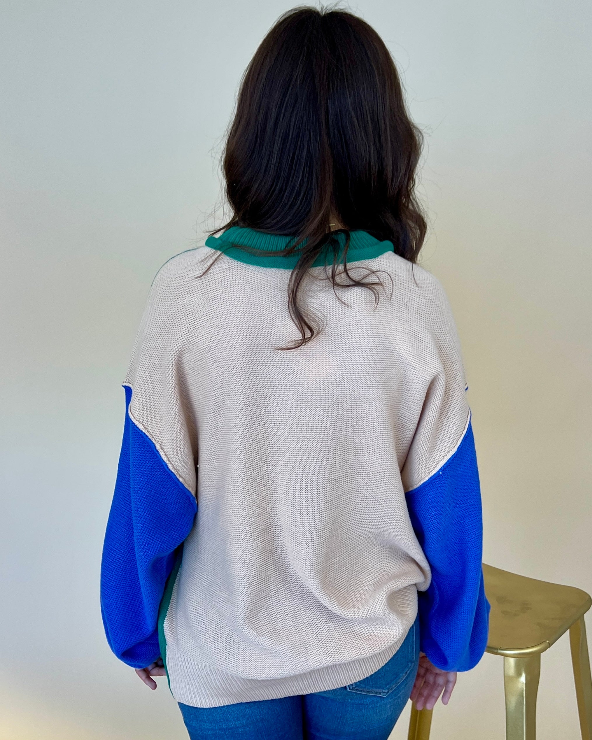 Go With It Emerald Color Block Sweater-Shop-Womens-Boutique-Clothing