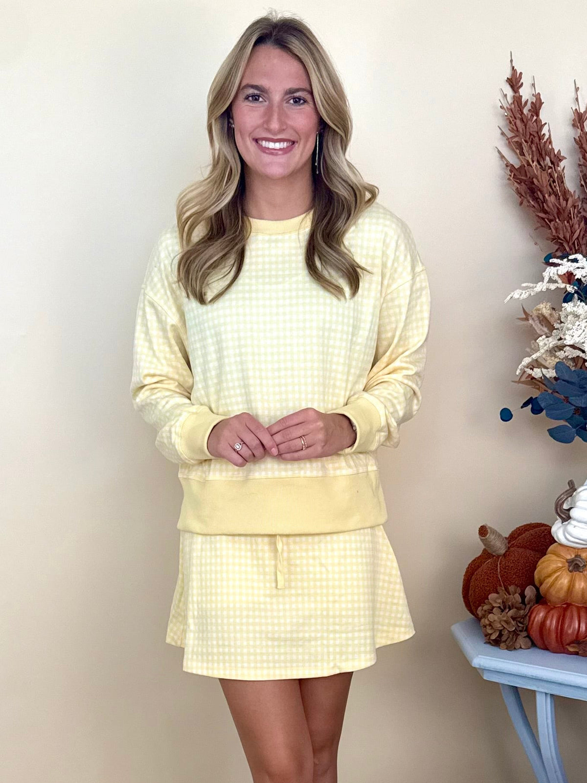 Lovely Always Lemon Gingham Long Sleeve Pullover Sweatshirt-Shop-Womens-Boutique-Clothing