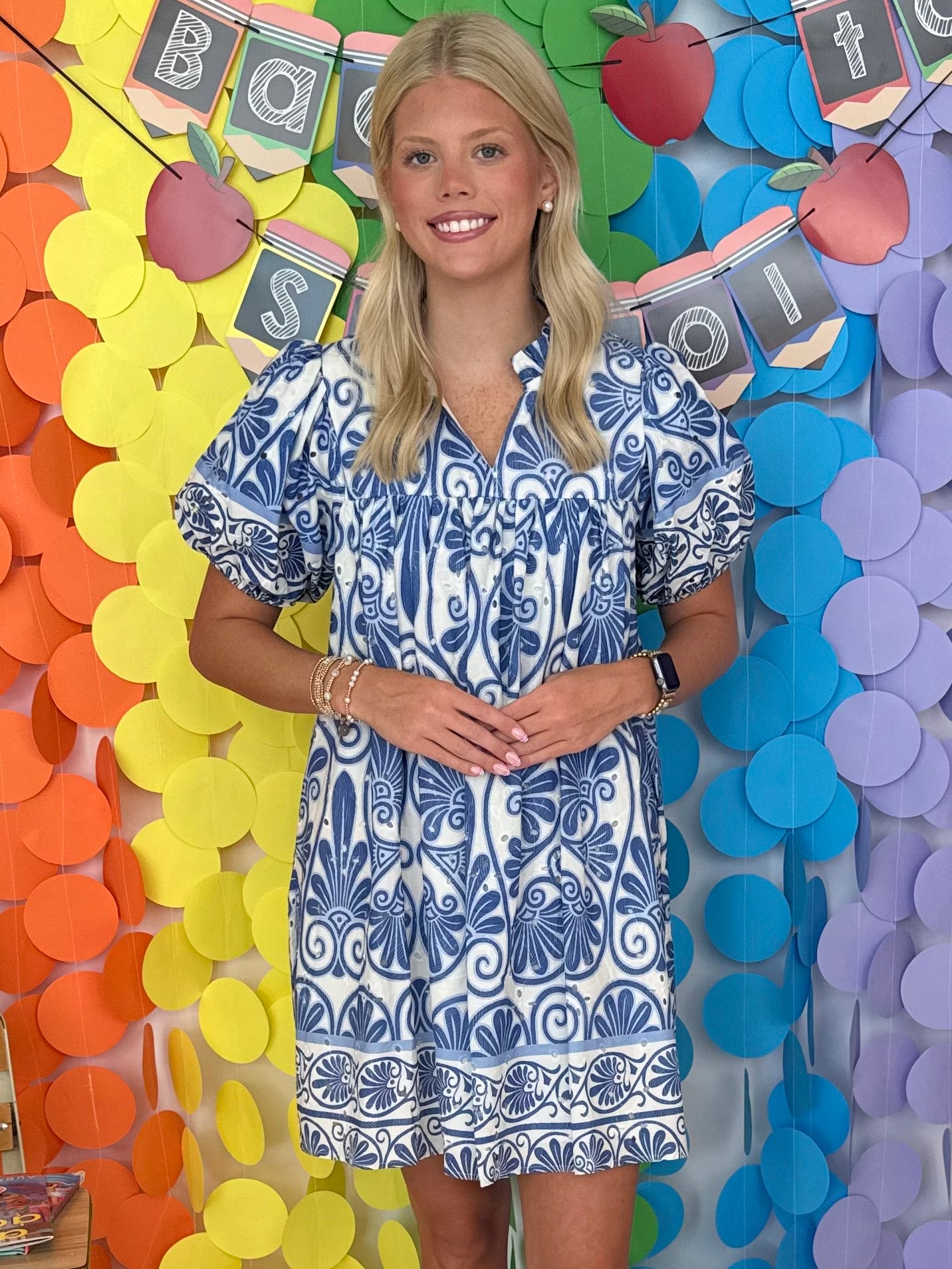 Easygoing Charm Blue Floral Eyelet Babydoll Dress-Shop-Womens-Boutique-Clothing