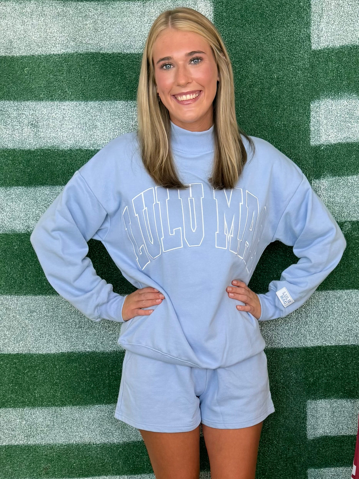 Lulu Mac Light Blue Stitch Mock Neck Terry Cloth Top-Shop-Womens-Boutique-Clothing