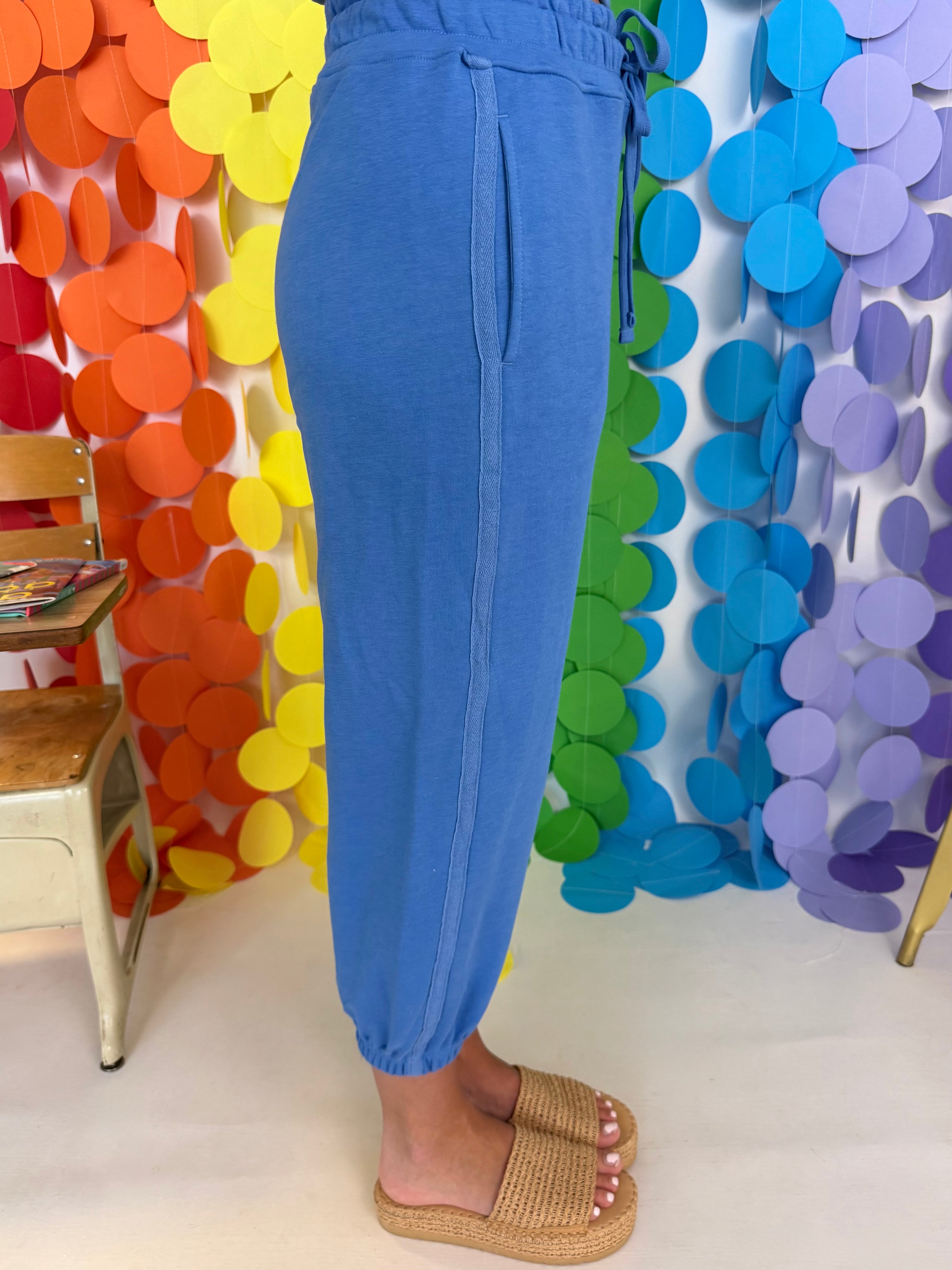 Well, Obviously Aqua Splash Terry Cropped Joggers-Shop-Womens-Boutique-Clothing