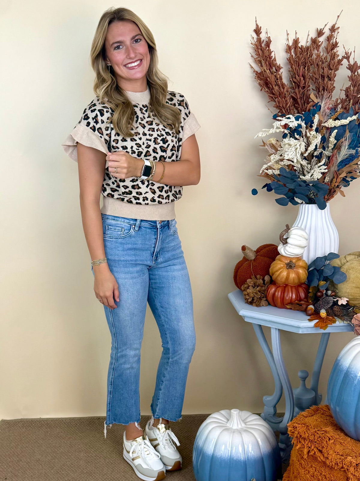 All Up to You Taupe Leopard Print Ruffle Sleeve Sweater-Shop-Womens-Boutique-Clothing