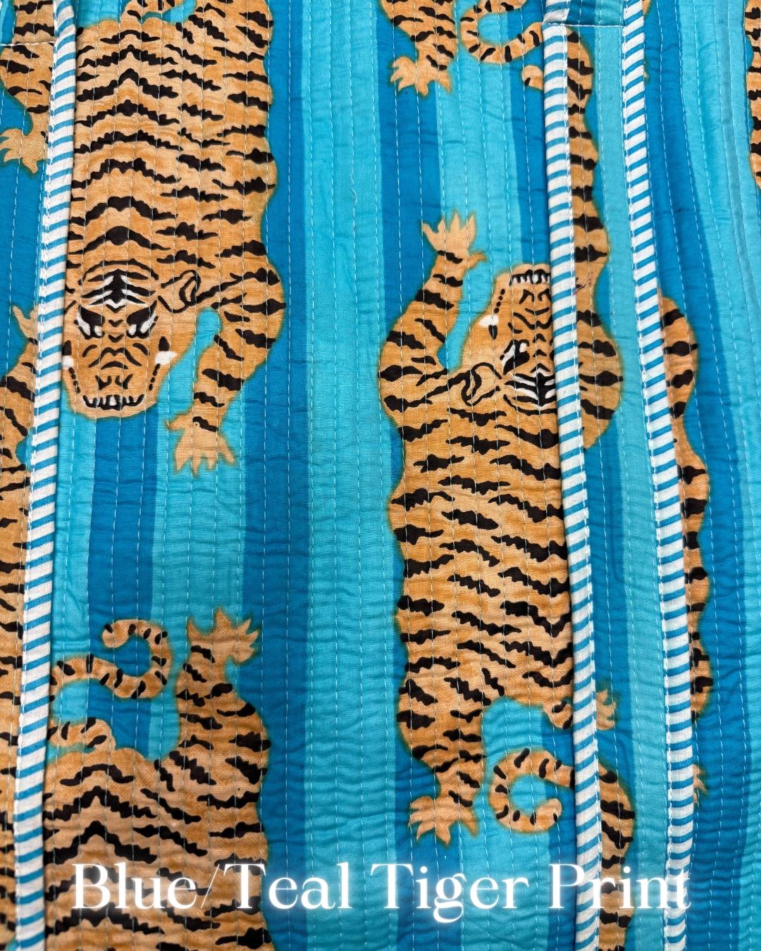 Printed Quilted Tote Bag-Blue/Teal Tiger Print-Regular-Shop-Womens-Boutique-Clothing