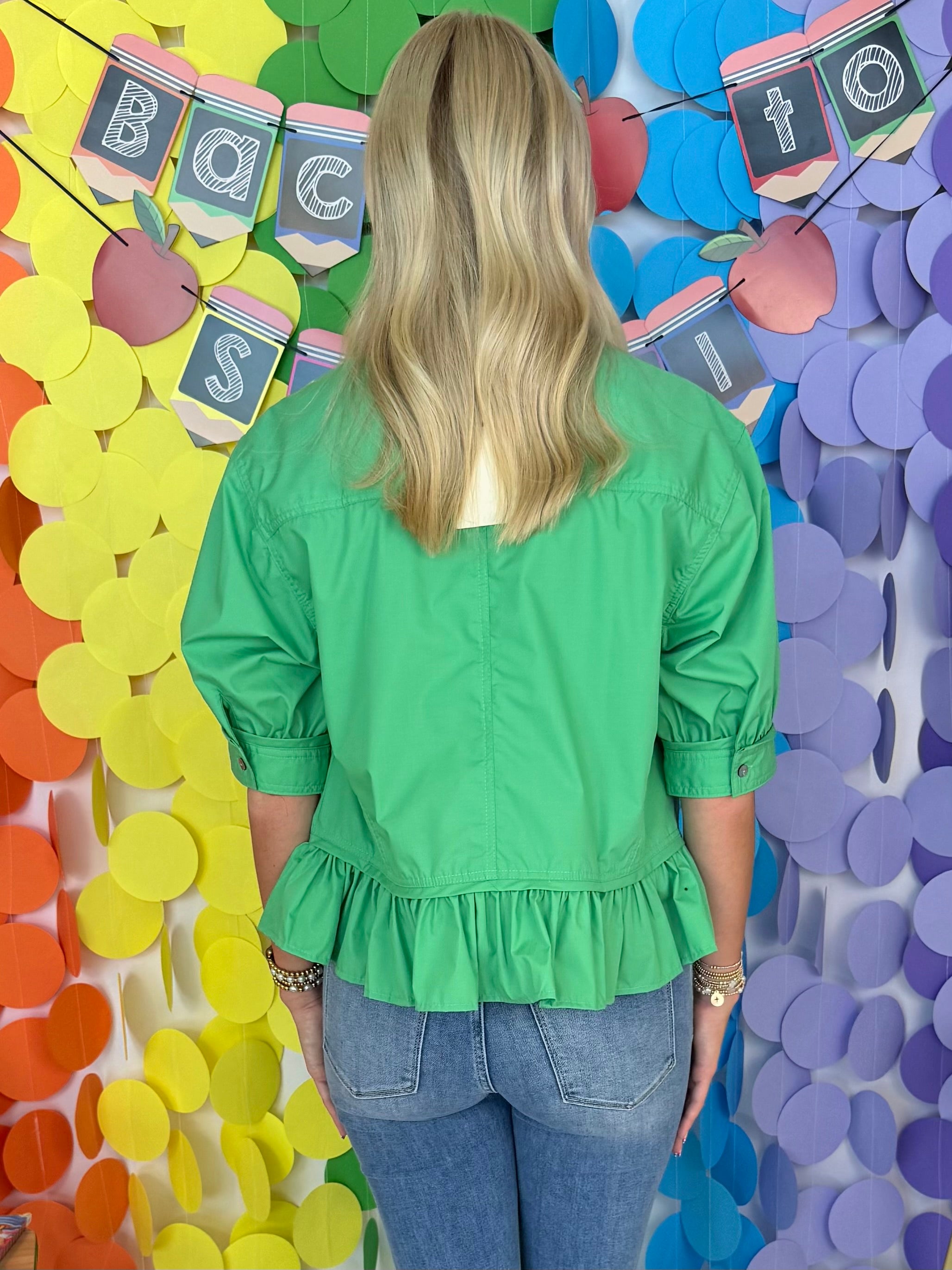 Couldn't Resist Green Button Down Ruffle Top-Shop-Womens-Boutique-Clothing