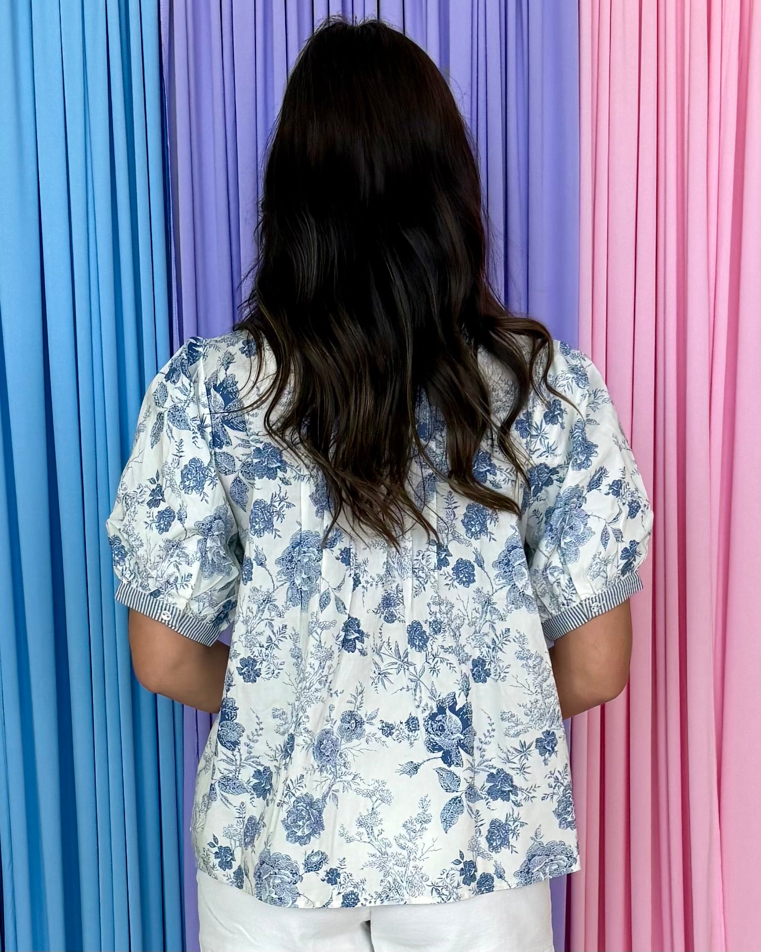 Days Like Today Blue Floral Pintuck Top-Shop-Womens-Boutique-Clothing