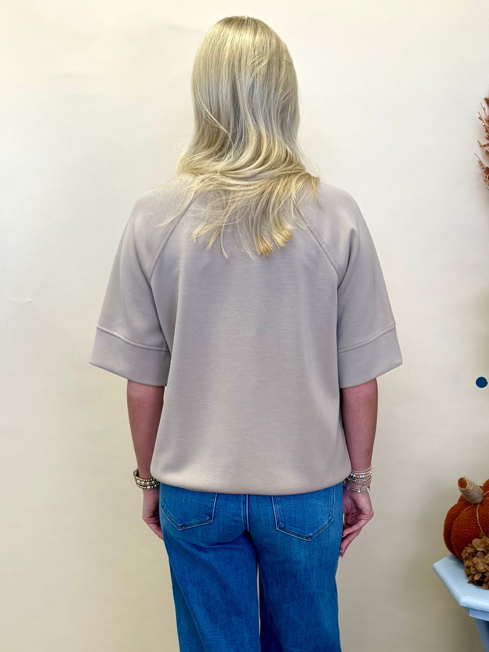 Never Better Taupe Round Neck Top-Shop-Womens-Boutique-Clothing