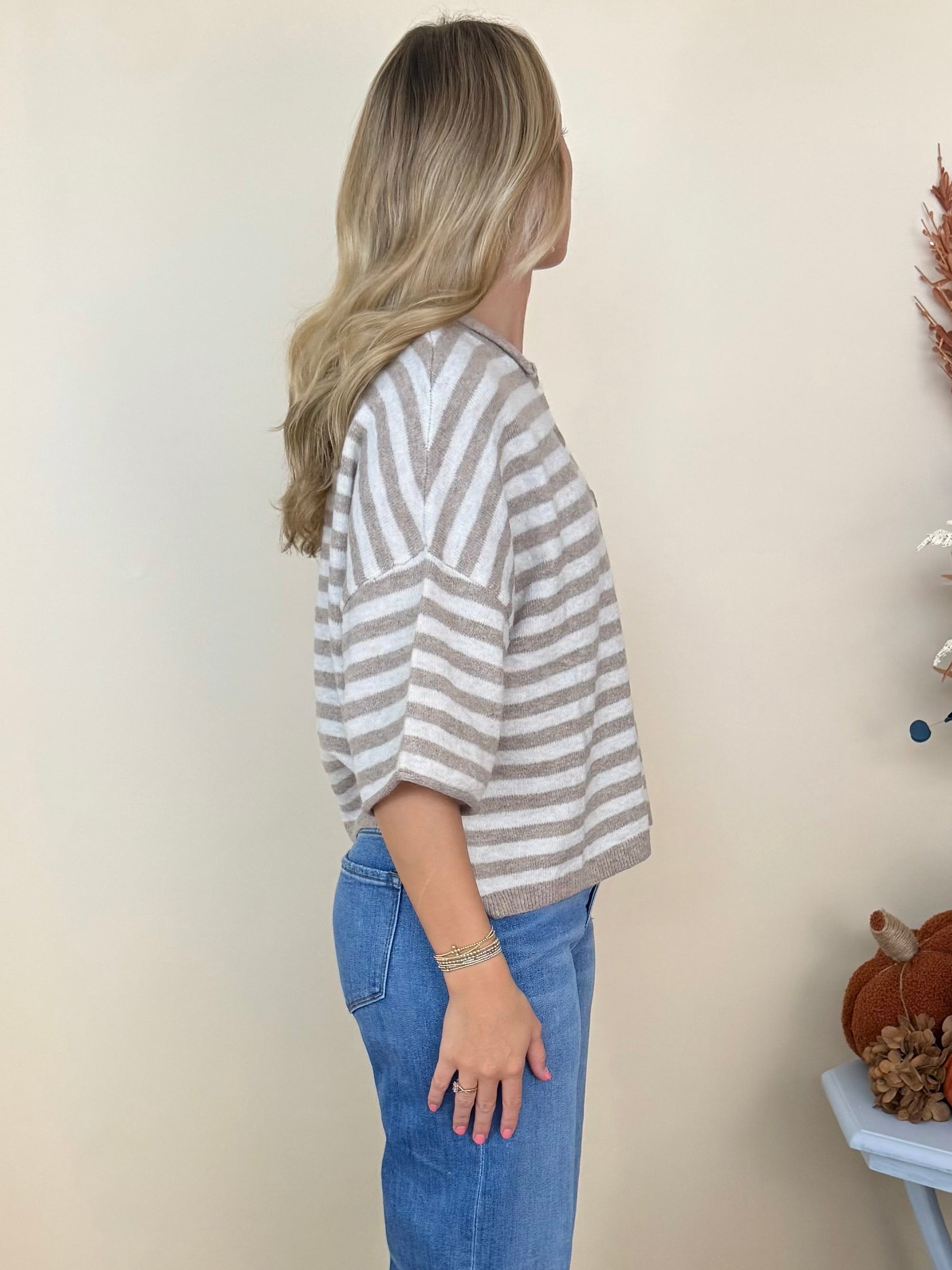 Your Move Light Mocha Stripe SS Cardigan-Shop-Womens-Boutique-Clothing