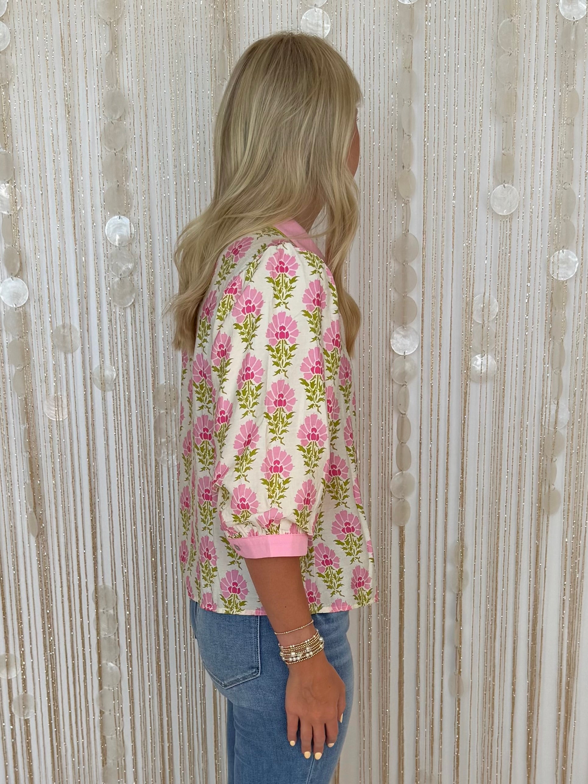 Created Beauty Pink Floral Collared Top-Shop-Womens-Boutique-Clothing