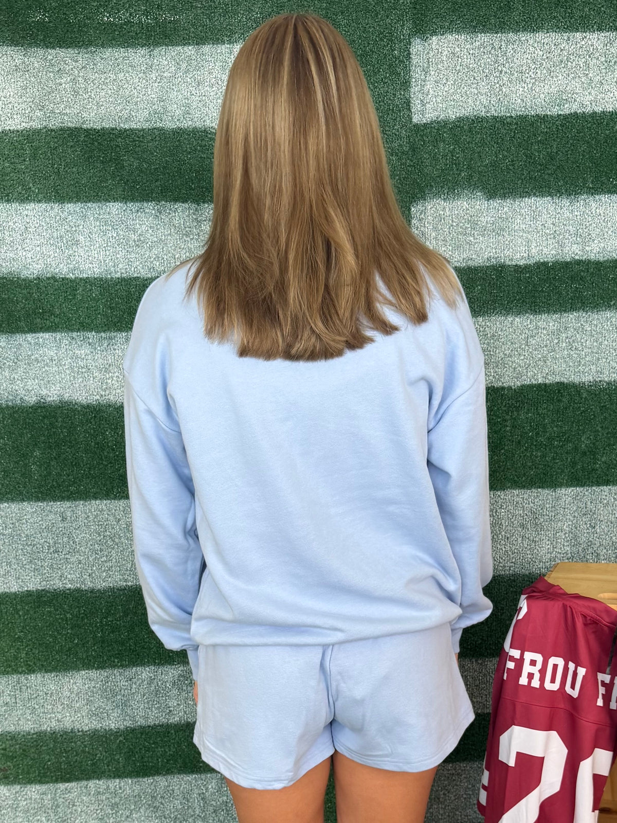 Lulu Mac Light Blue Stitch Mock Neck Terry Cloth Top-Shop-Womens-Boutique-Clothing