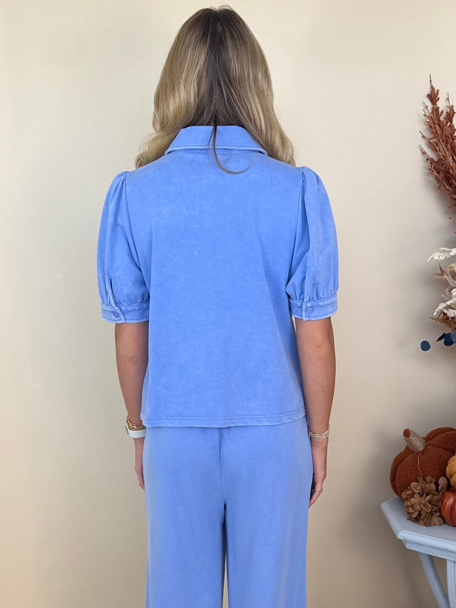 On The Daily Blue Collared Button Down Top-Shop-Womens-Boutique-Clothing