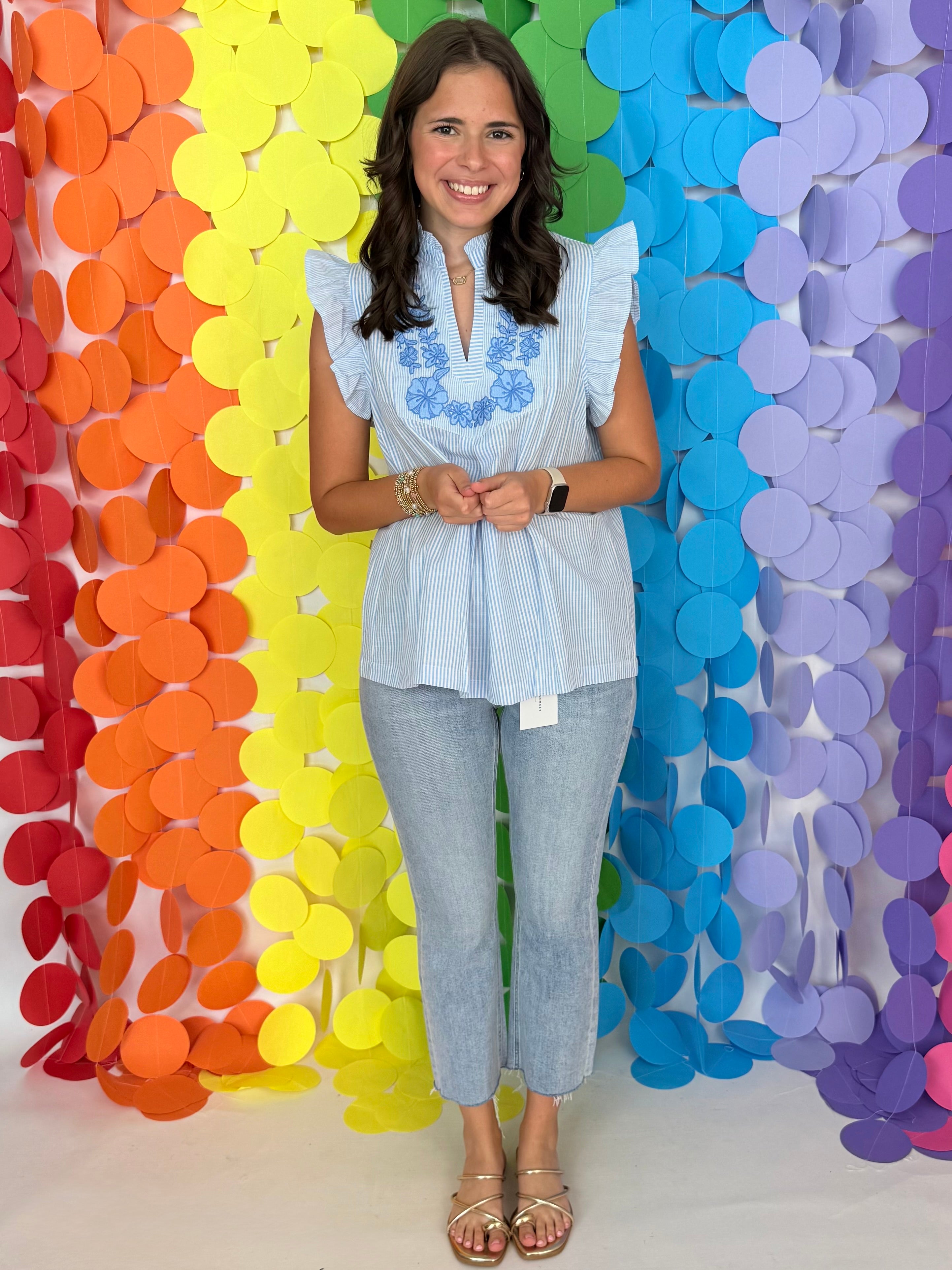 Sunny Side Blue Striped Applique Top-Shop-Womens-Boutique-Clothing