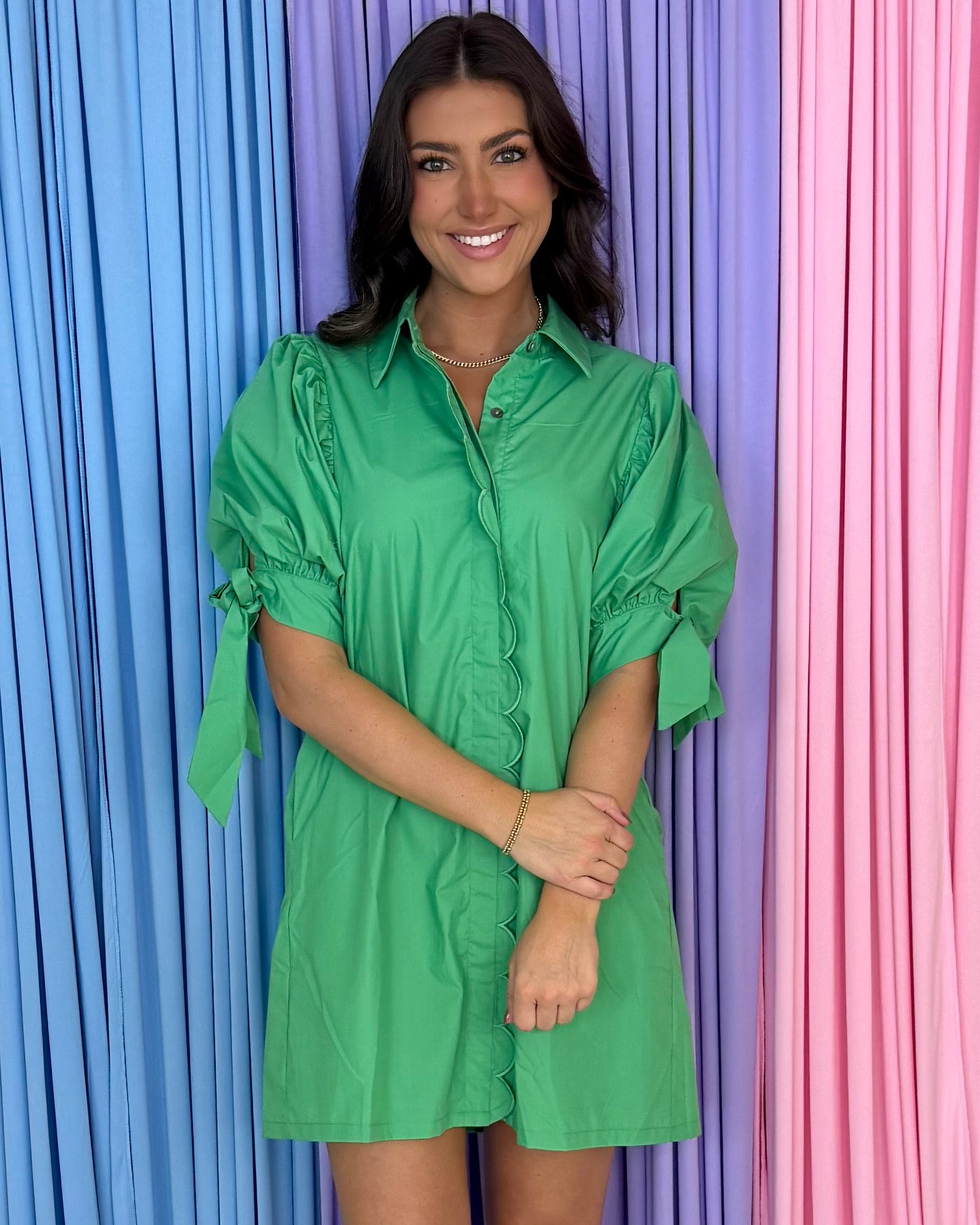 Simple Muse Green Scallop Dress-Shop-Womens-Boutique-Clothing