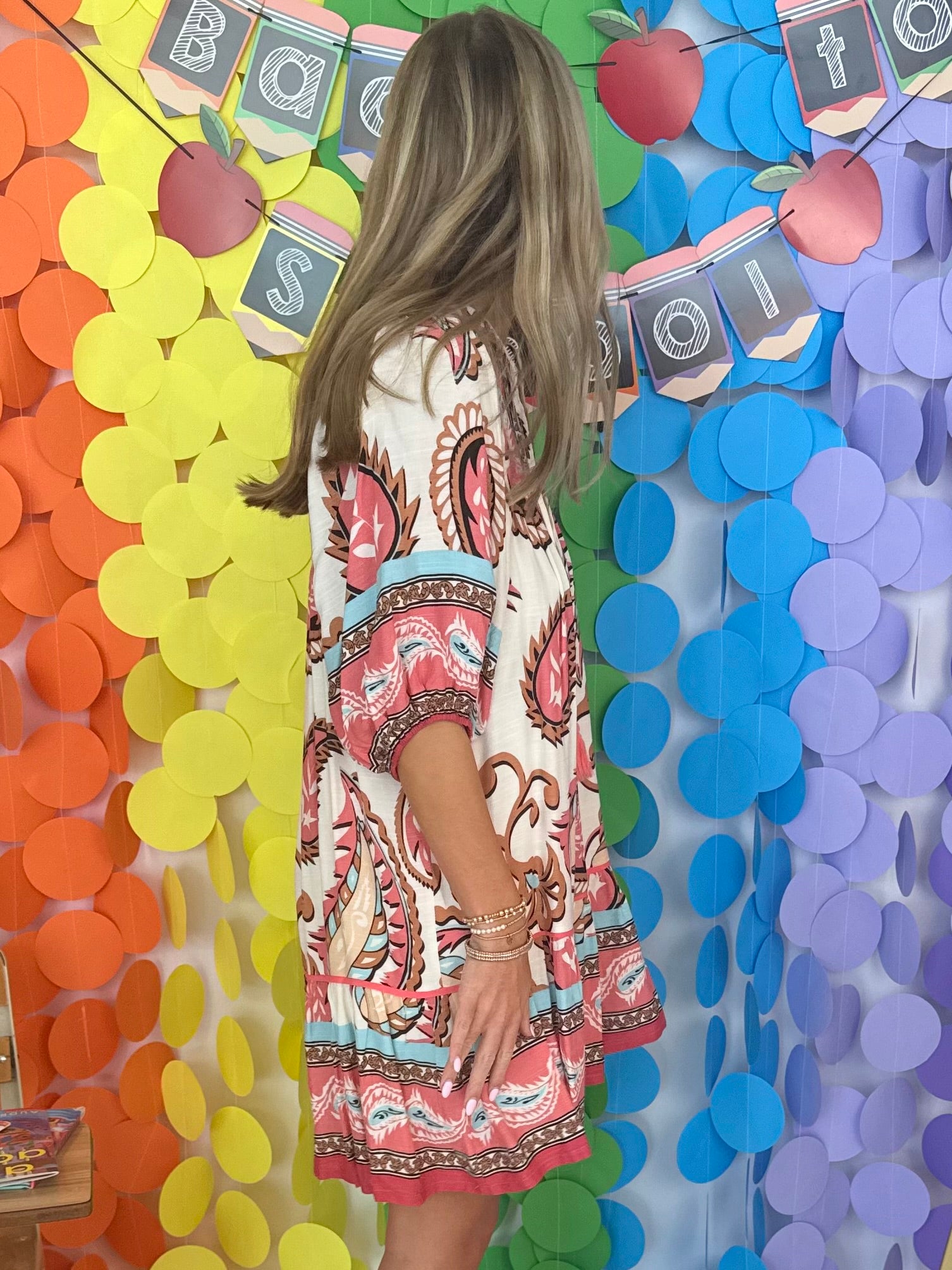 Keep Going Pink Mix Paisley Tassel Dress-Shop-Womens-Boutique-Clothing