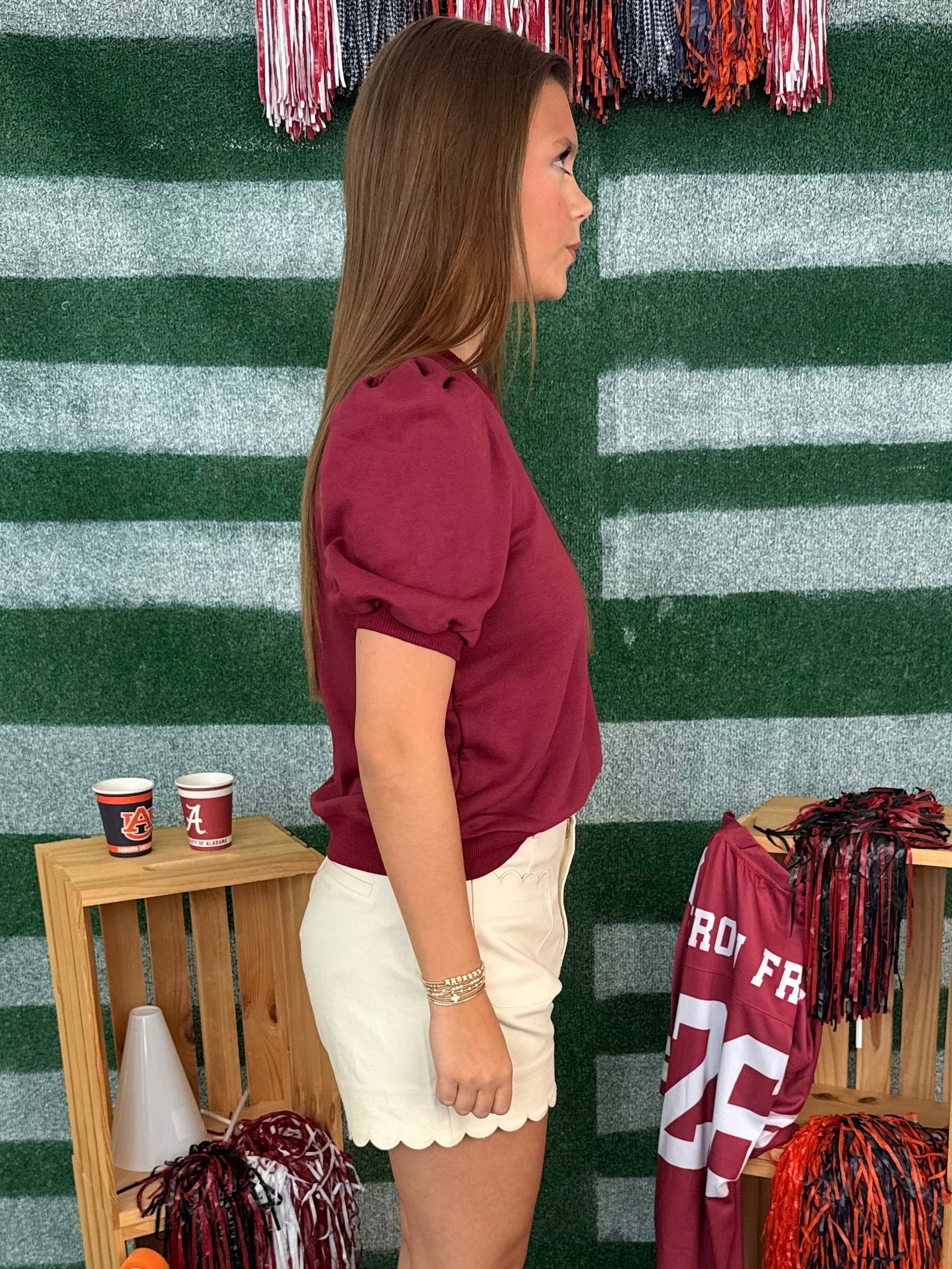 Under the Lights Crimson Short Puff Sleeve Knit Top-Shop-Womens-Boutique-Clothing