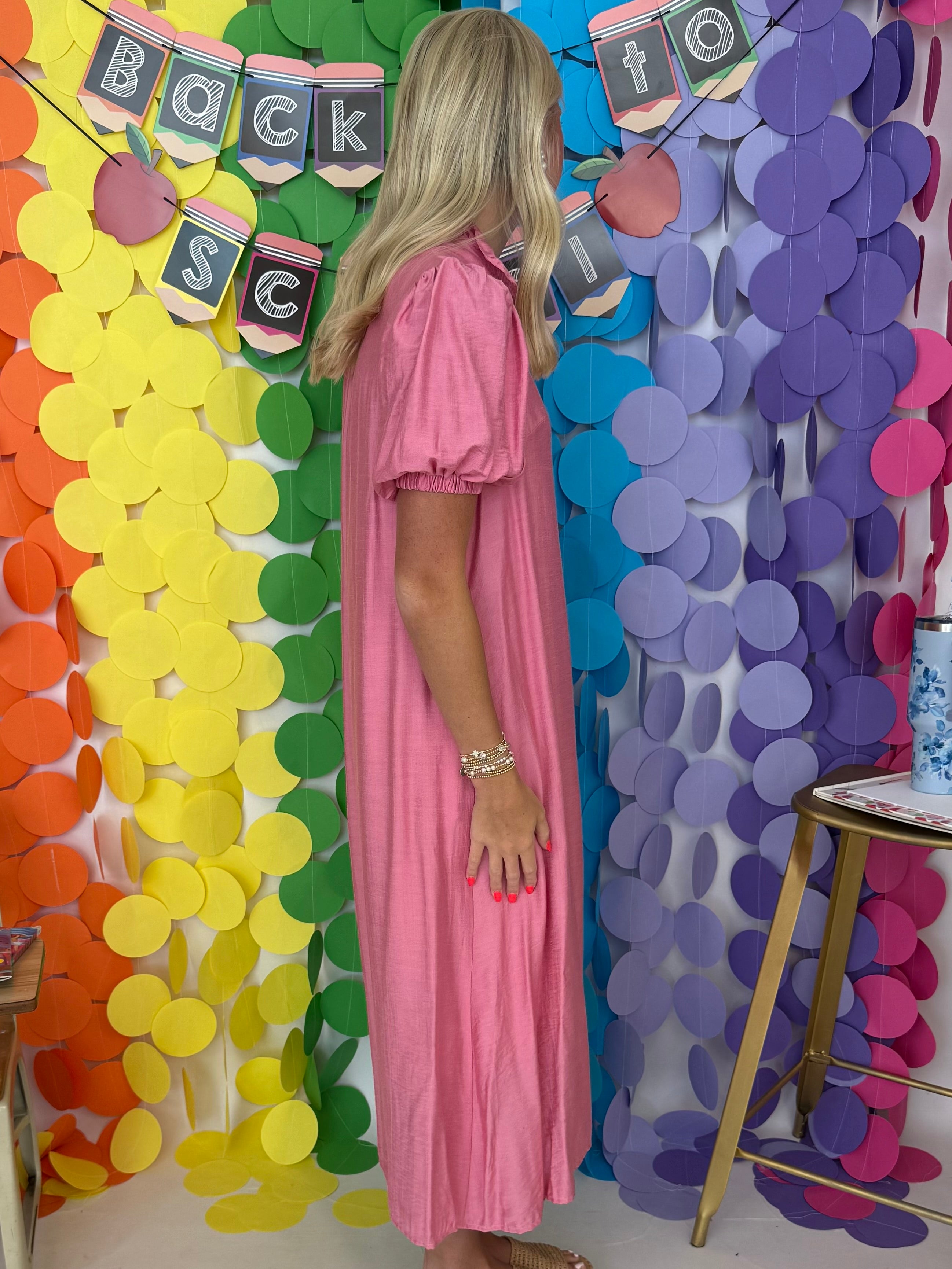 Changing Seasons Rose Button Ruffle Midi Dress-Shop-Womens-Boutique-Clothing