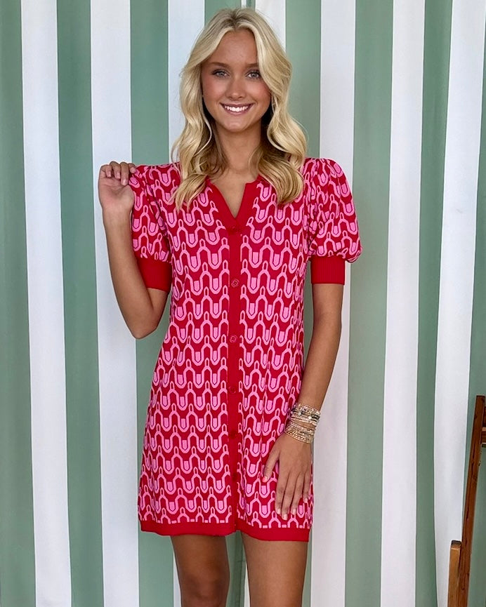 Where To Go Red Pattern Knit Dress-Shop-Womens-Boutique-Clothing