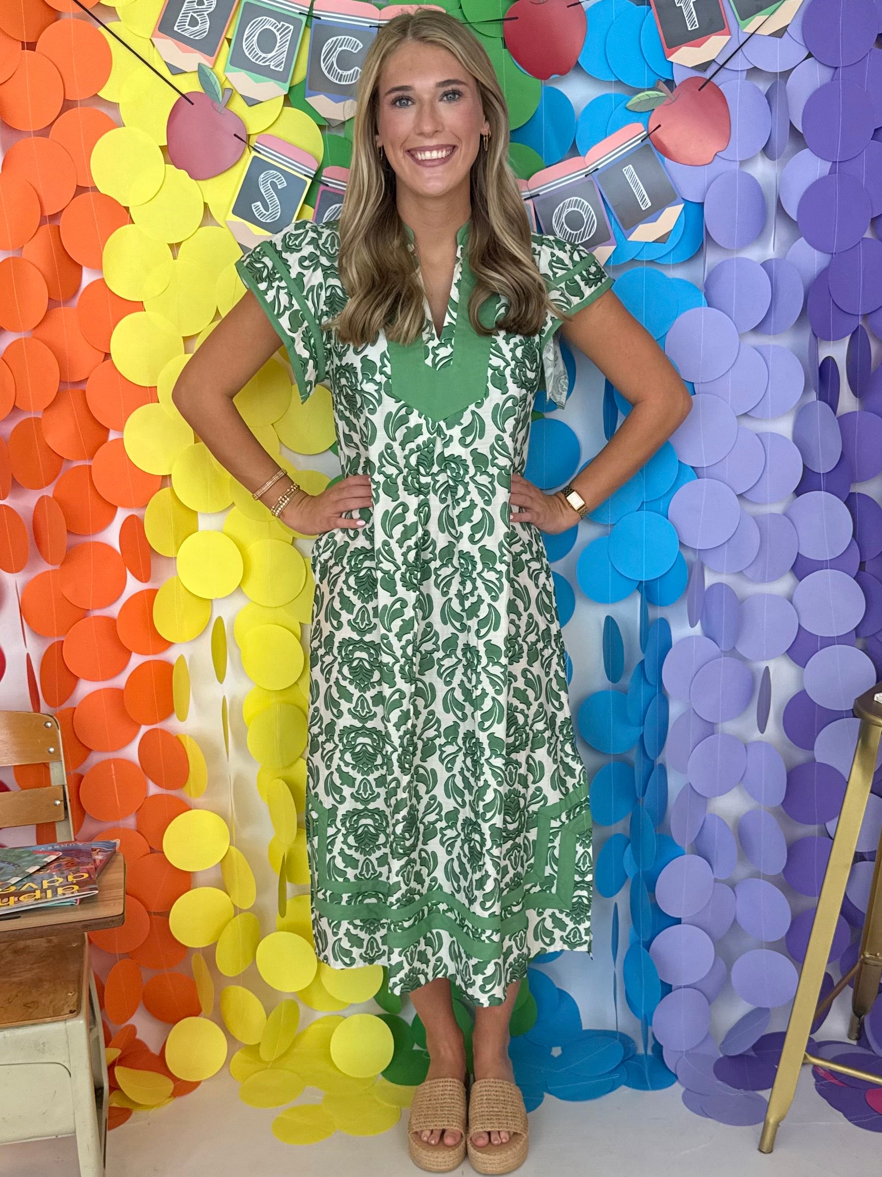 Easy Feel Green Abstract Two Tone Midi Dress-Shop-Womens-Boutique-Clothing