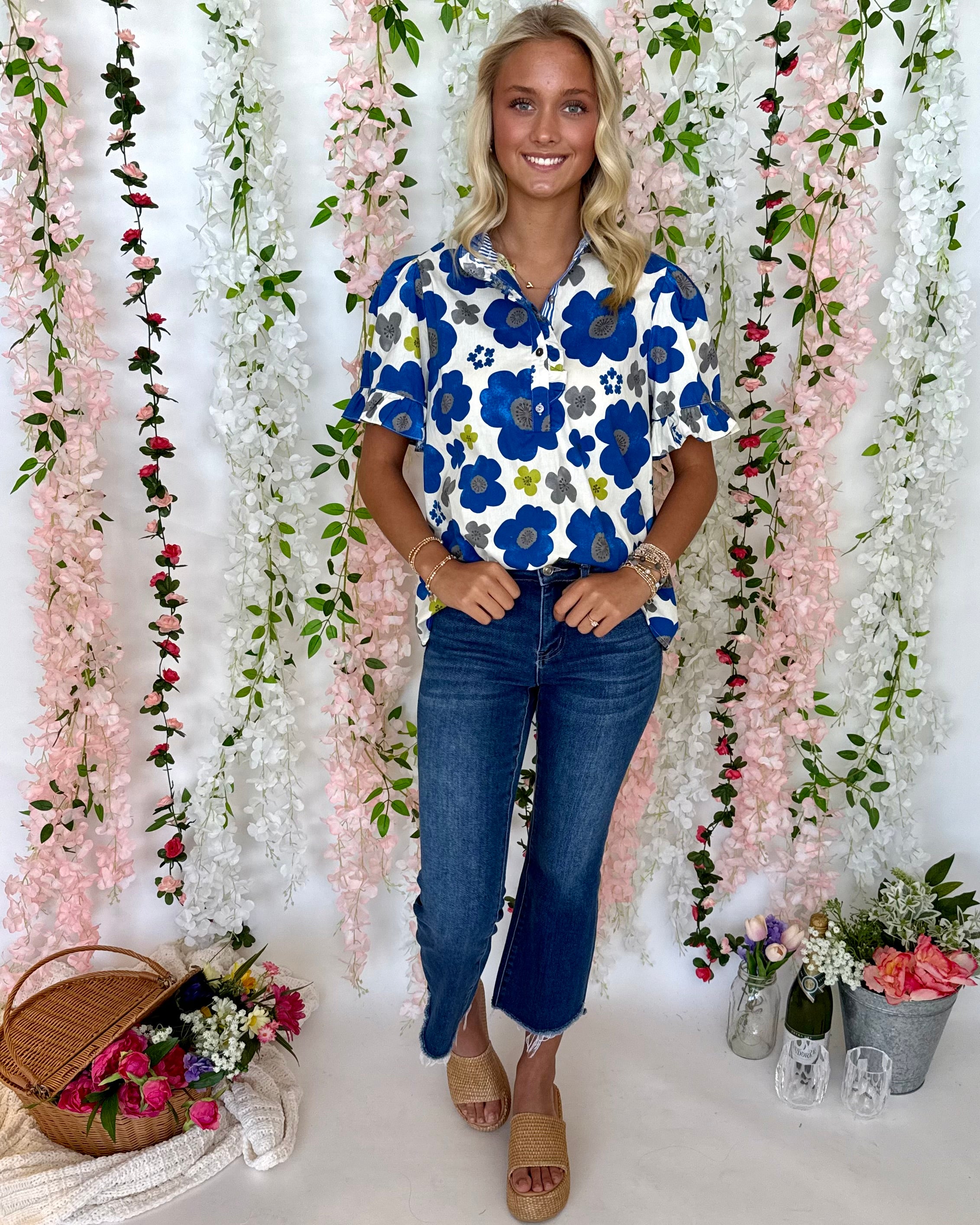 Keep It Brief Blue Floral Ruffle Top-Shop-Womens-Boutique-Clothing