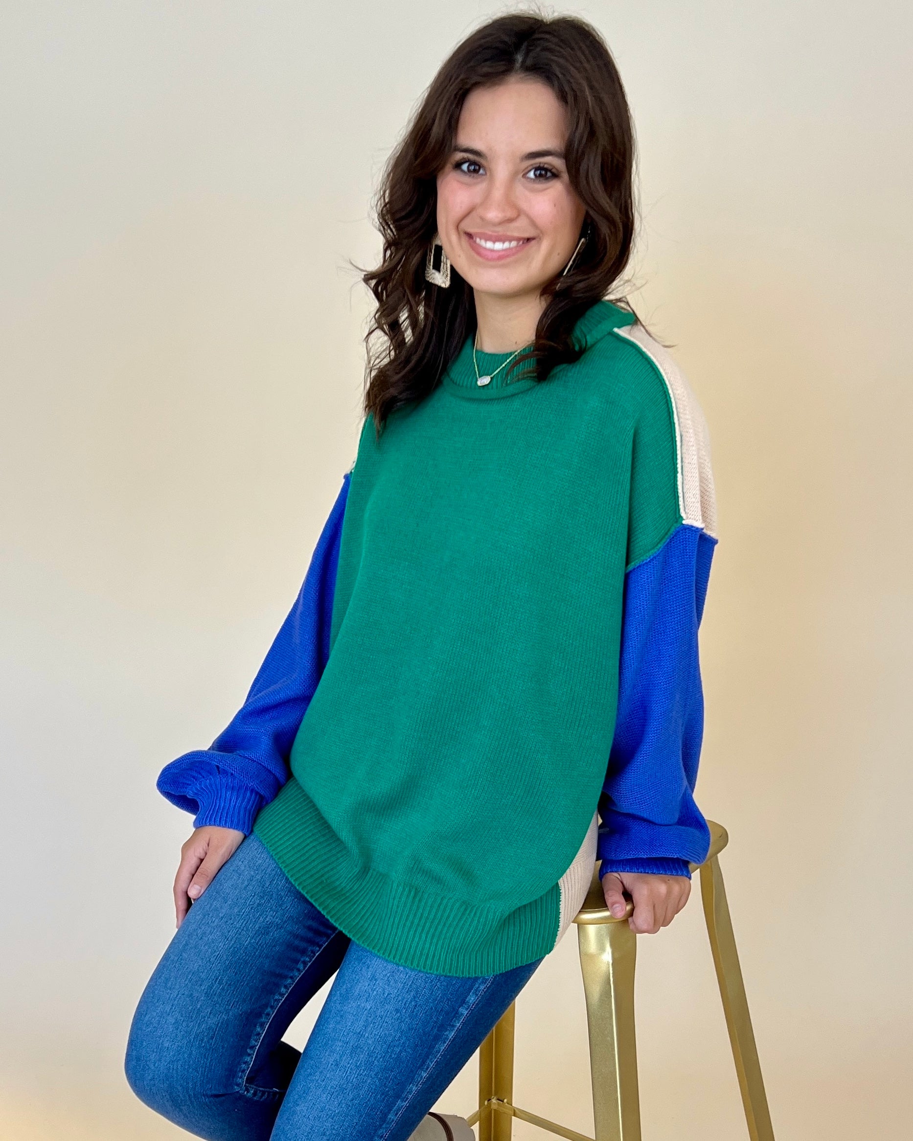 Go With It Emerald Color Block Sweater-Shop-Womens-Boutique-Clothing