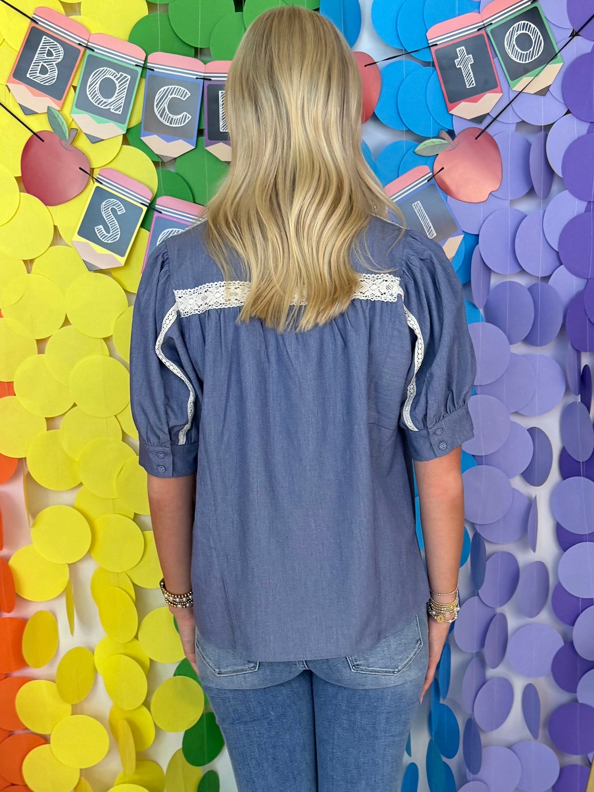 Happy Ending Chambray Lace Top-Shop-Womens-Boutique-Clothing
