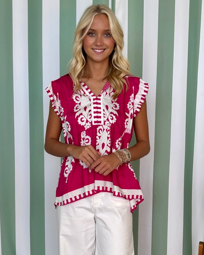 Happy Hour Hot Pink Abstract Top-Shop-Womens-Boutique-Clothing