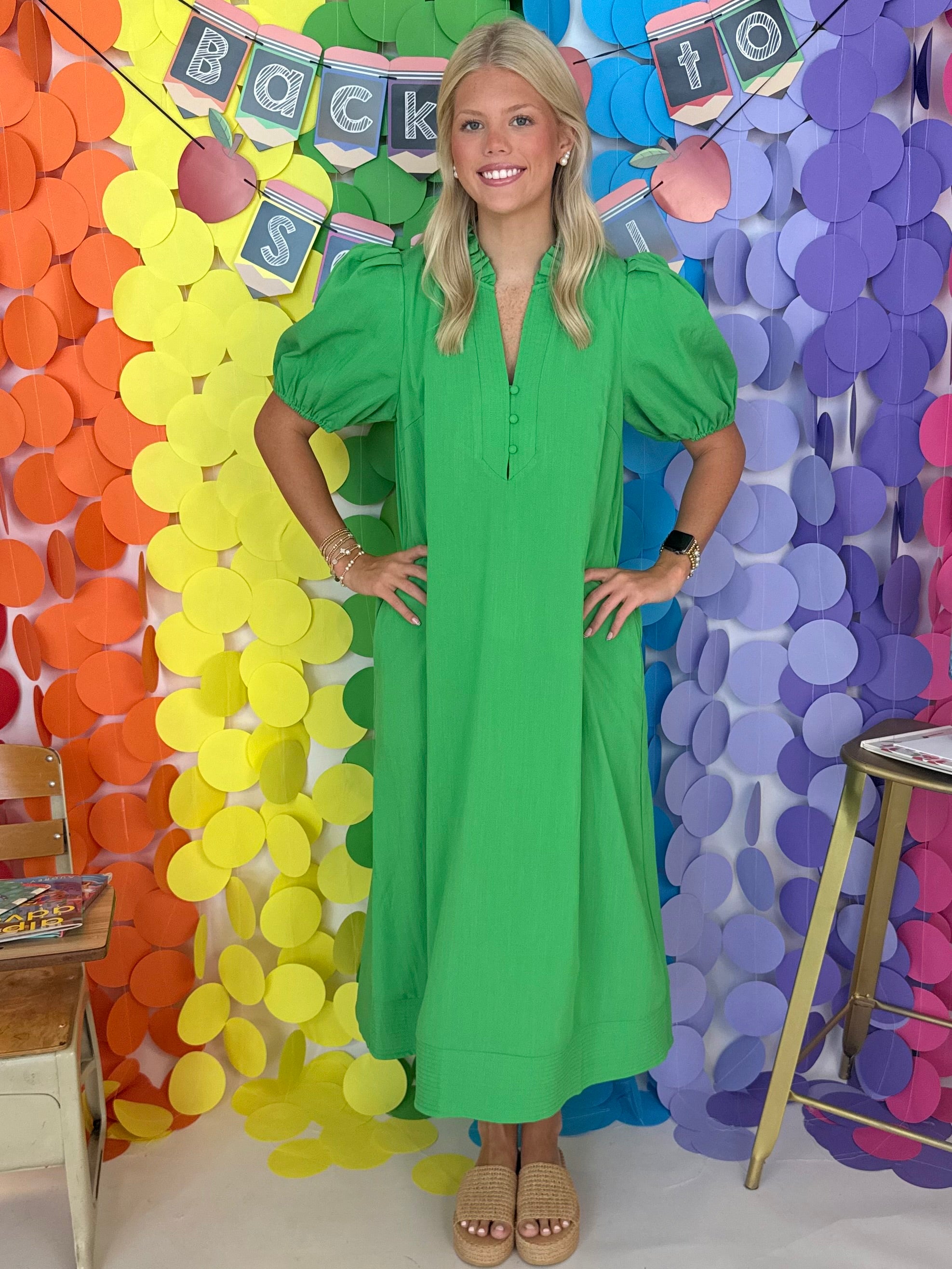 Destined For Green Ruffle Trim Midi Dress-Shop-Womens-Boutique-Clothing