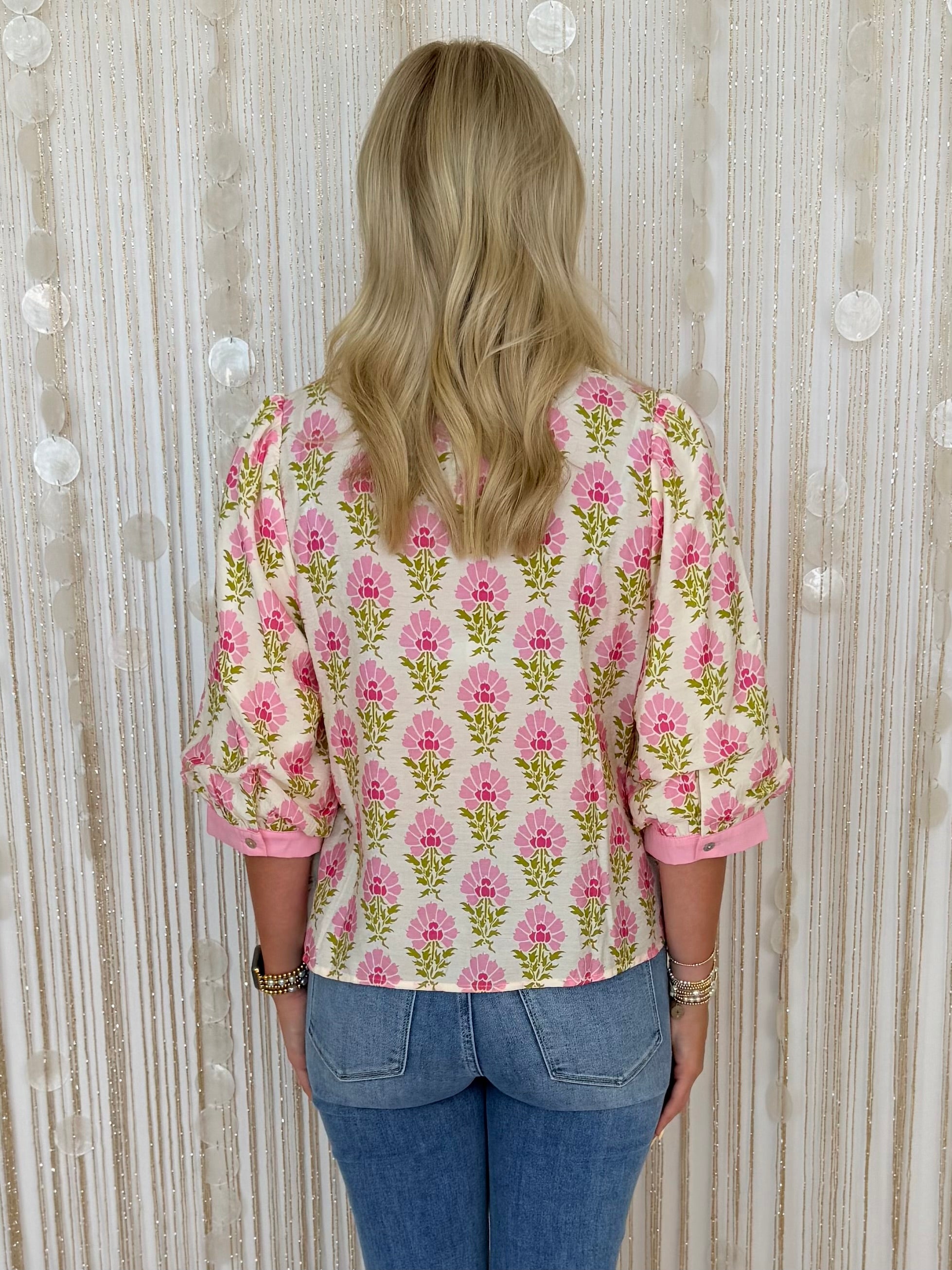 Created Beauty Pink Floral Collared Top-Shop-Womens-Boutique-Clothing