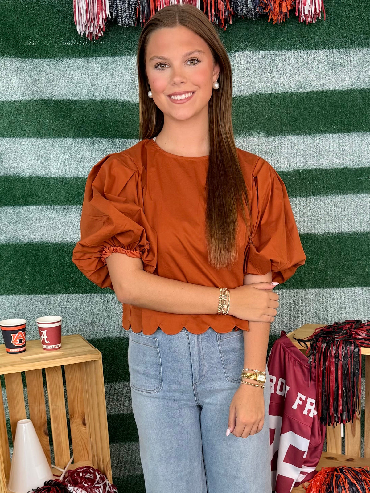 Warm Welcome Rust Scalloped Detail Top-Shop-Womens-Boutique-Clothing
