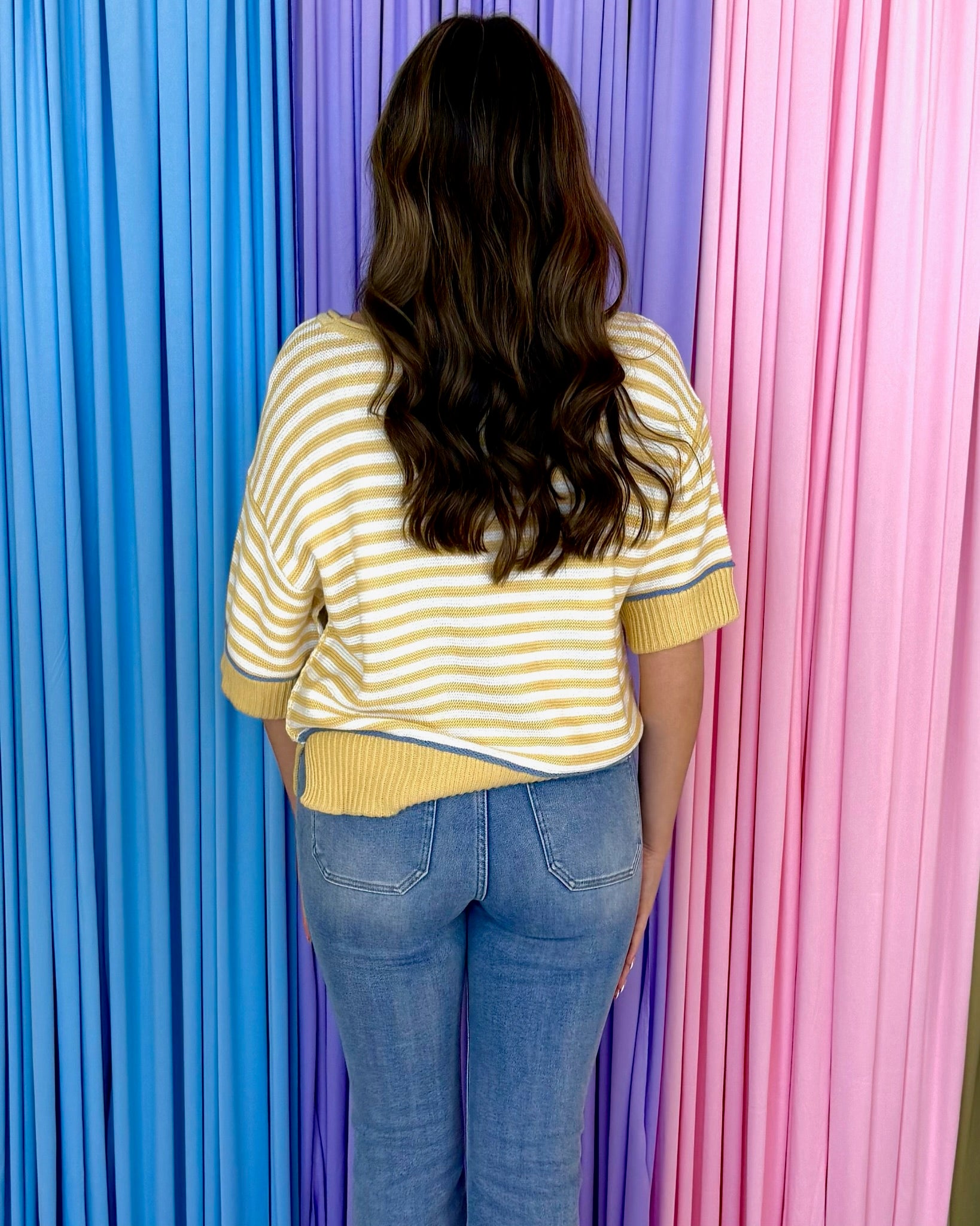 Check Me Out Butter Yellow Stripe Contrast Trim Sweater-Shop-Womens-Boutique-Clothing